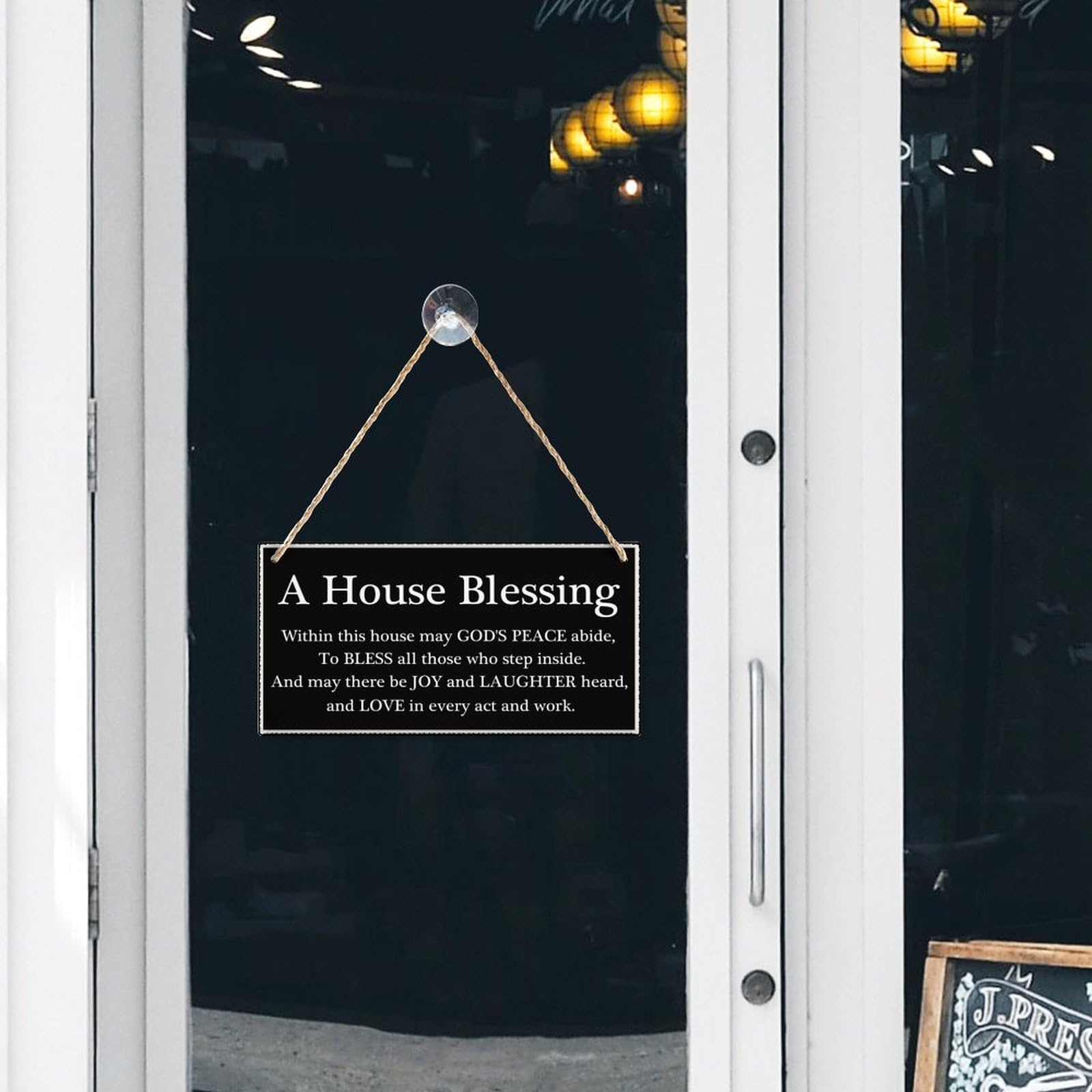 House Blessing Hanging Sign - 12x6 Inch Wooden Door Plaque with Inspirational Quote - Rustic Home Decor for Entryway, Porch & Farmhouse Style