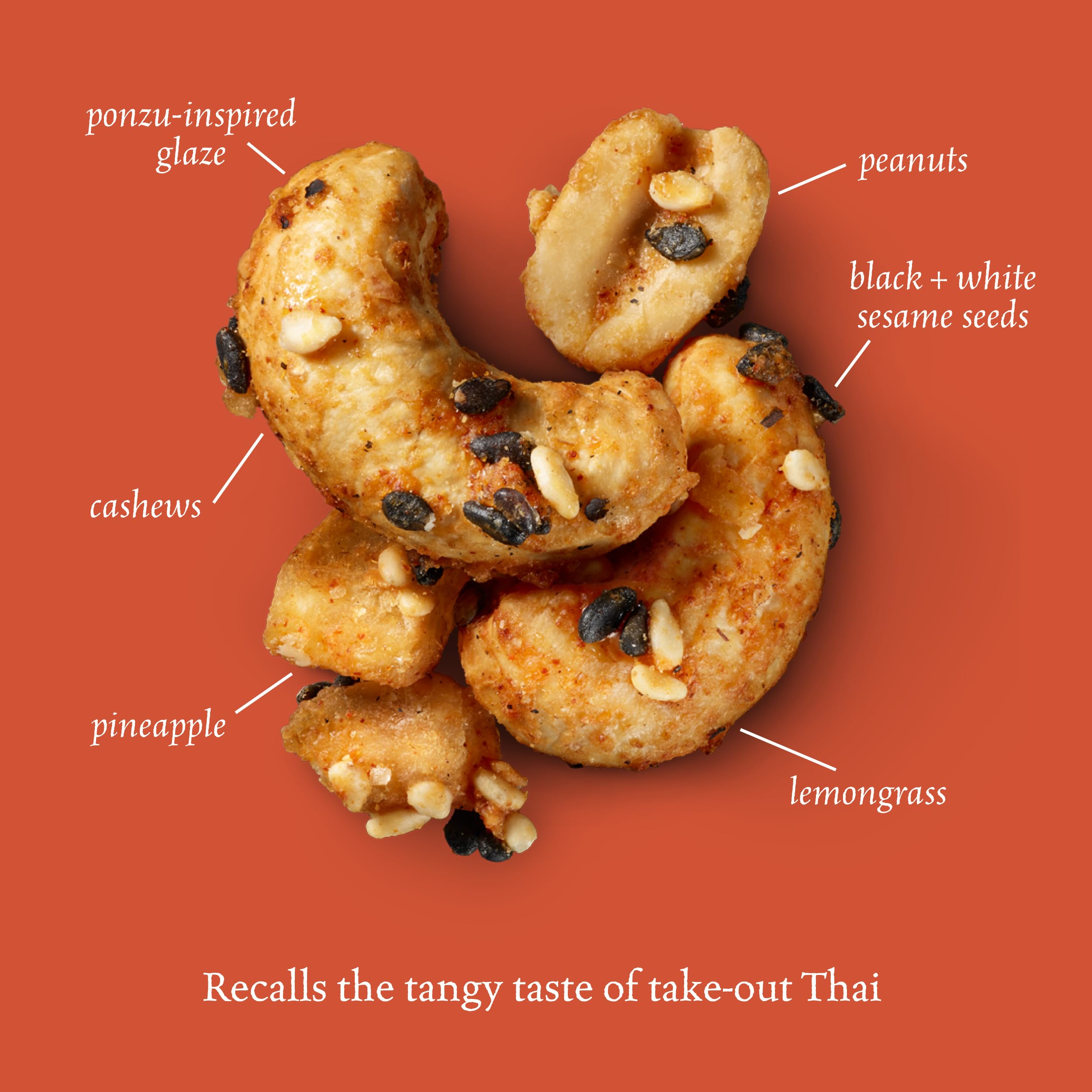 Sahale Snacks Thai Cashews Glazed Mix - 4oz (Pack of 6) | Premium Roasted Cashews with Coconut, Ginger & Lemongrass | Perfect for Office Snacks, Travel & Gifts