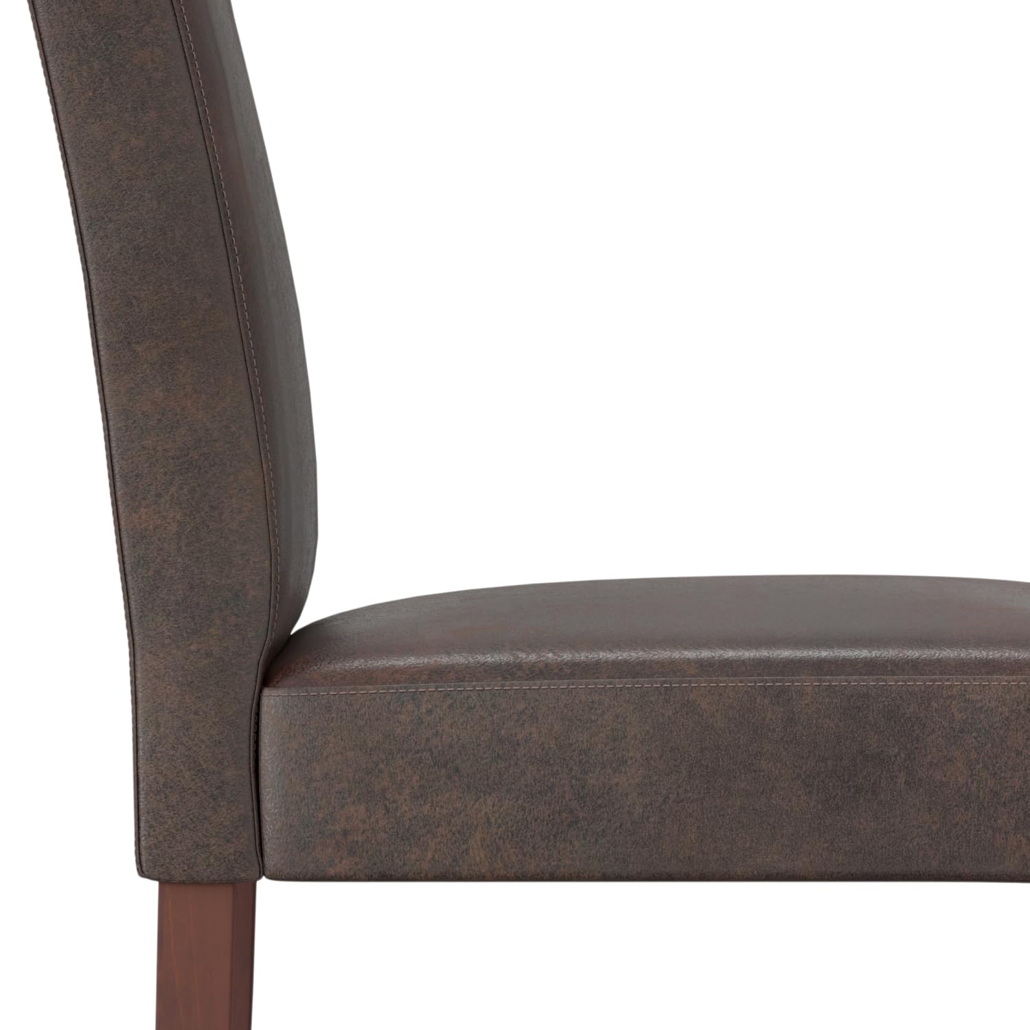 SIMPLIHOME Acadian Transitional Parson Dining Chairs (Set of 2) - Distressed Brown Vegan Faux Leather Upholstered Seats - Elegant Dining Room Furniture for Home, Restaurant, and Office Use