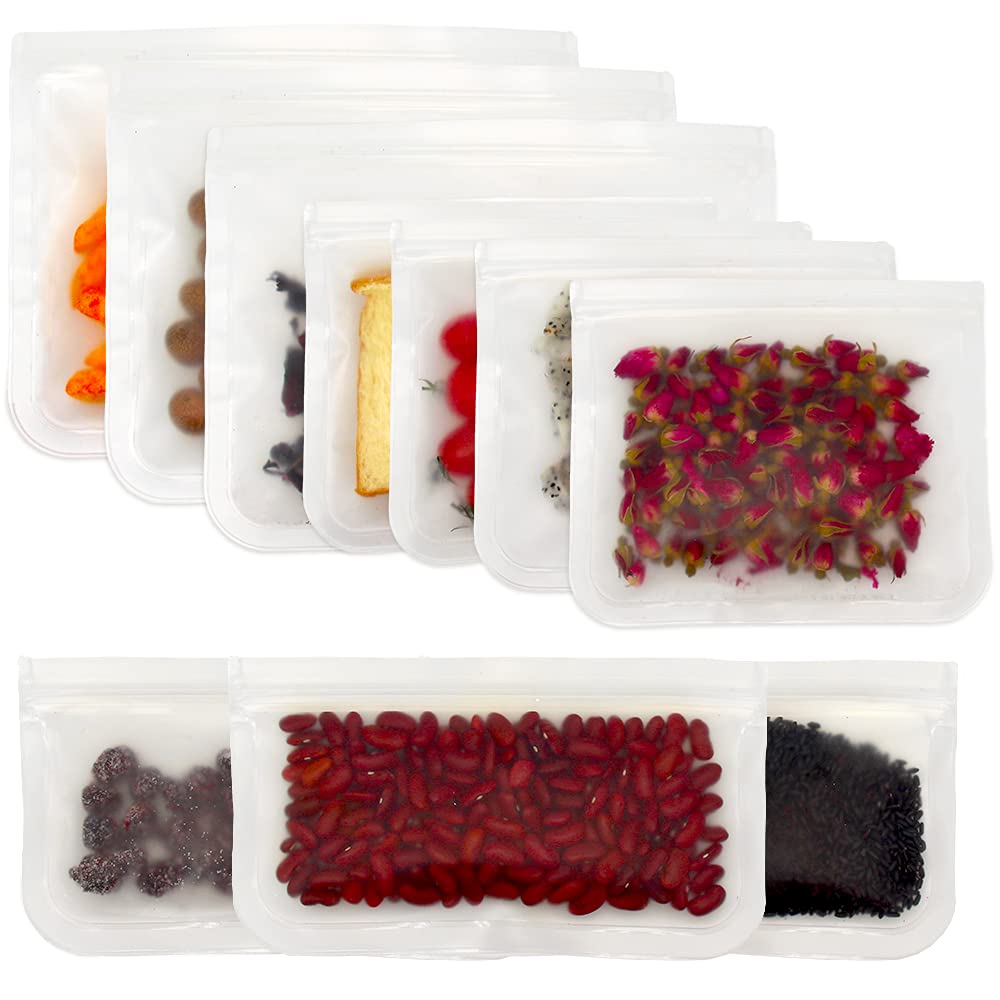 Eco-Friendly Reusable Food Storage Bags 10-Pack - BPA Free Freezer Safe & Leakproof (3 Gallon Bags + 4 Sandwich Bags + 3 Snack Bags) for Meal Prep, Lunch Box, Fruits, Vegetables & Meat Preservation | Perfect for Home, Office & Outdoor Picnics