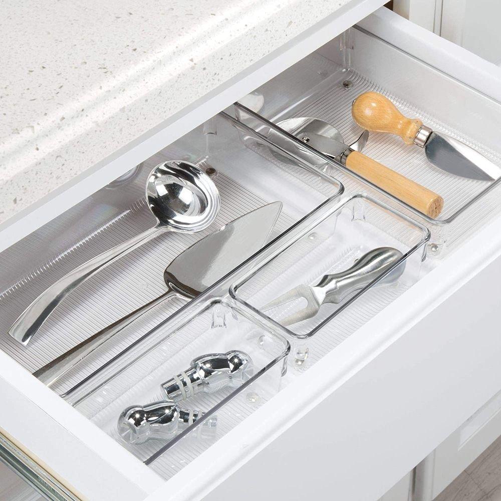 iDesign Linus Small Wide Drawer Organizer - 6 Pack Plastic Storage Bins for Kitchen, Bathroom, Office & Closet Organization - Perfect for Utensils, Makeup, Office Supplies & Accessories