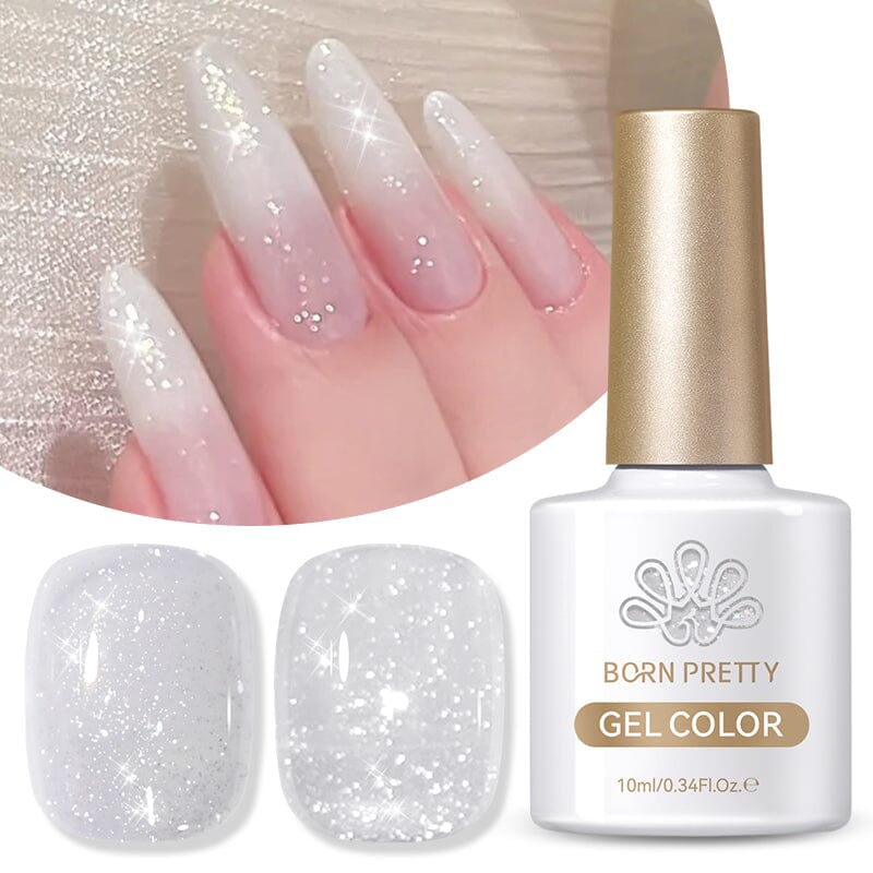 White Reflective Glitter Gel Polish - SZ12 Milky Melee 10ml Nail Art Kit for Manicure & Pedicure - Perfect for Salon, Home DIY, Parties & Special Occasions