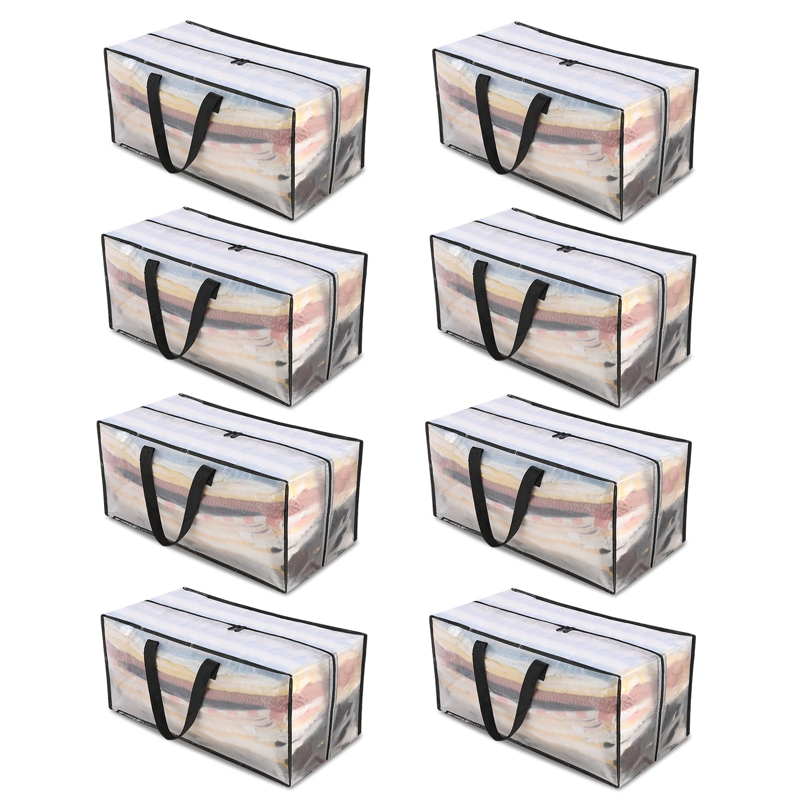 90L Moving Bags - 8 Pack Clear Heavy Duty Extra Large Storage Bags for Clothes with Backpack Straps & Strong Handles - Waterproof Travel Packing Bags for College, Moving, Christmas Storage & Travel Organization