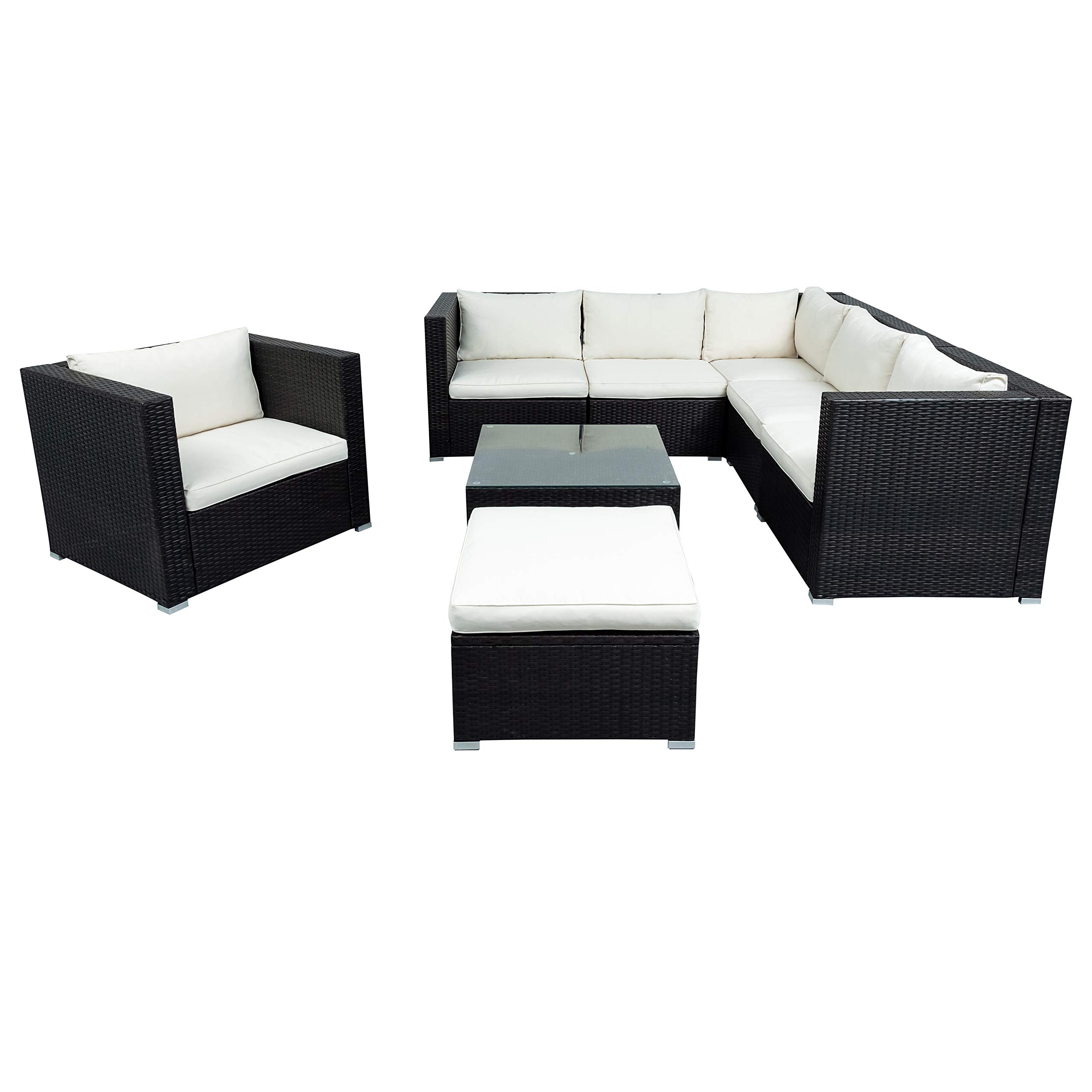 **Merax 8-Piece Patio Furniture Set - All-Weather PE Rattan Outdoor Sectional Sofa with Cushions, Ottoman & Coffee Table - Brown & Beige - Perfect for Backyard, Garden, or Poolside Relaxation**