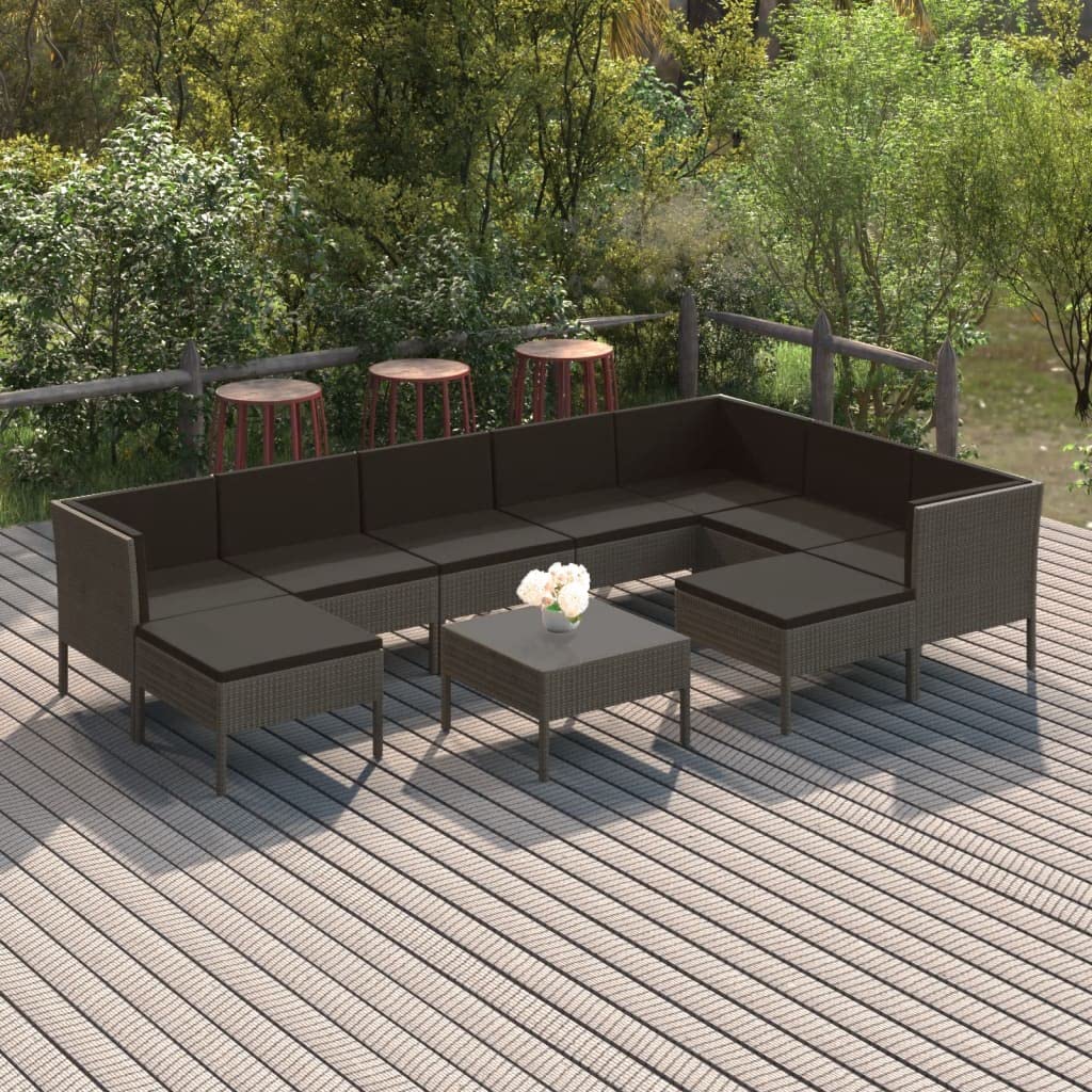 6-Piece Outdoor Patio Lounge Set with Cushions - Weather-Resistant Gray Poly Rattan Garden Furniture, Modular Design & Powder-Coated Steel Frame - Perfect for Backyard, Poolside, and Terrace Relaxation