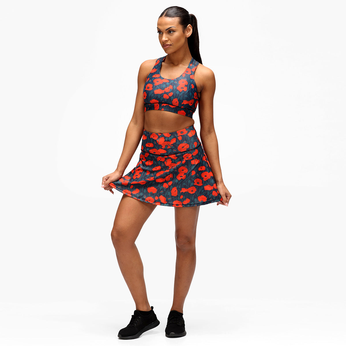 Stylish Poppy Field Skort for Women - Floral Print Tennis Skirt with Built-in Shorts - Perfect for Golf, Tennis & Casual Outfits