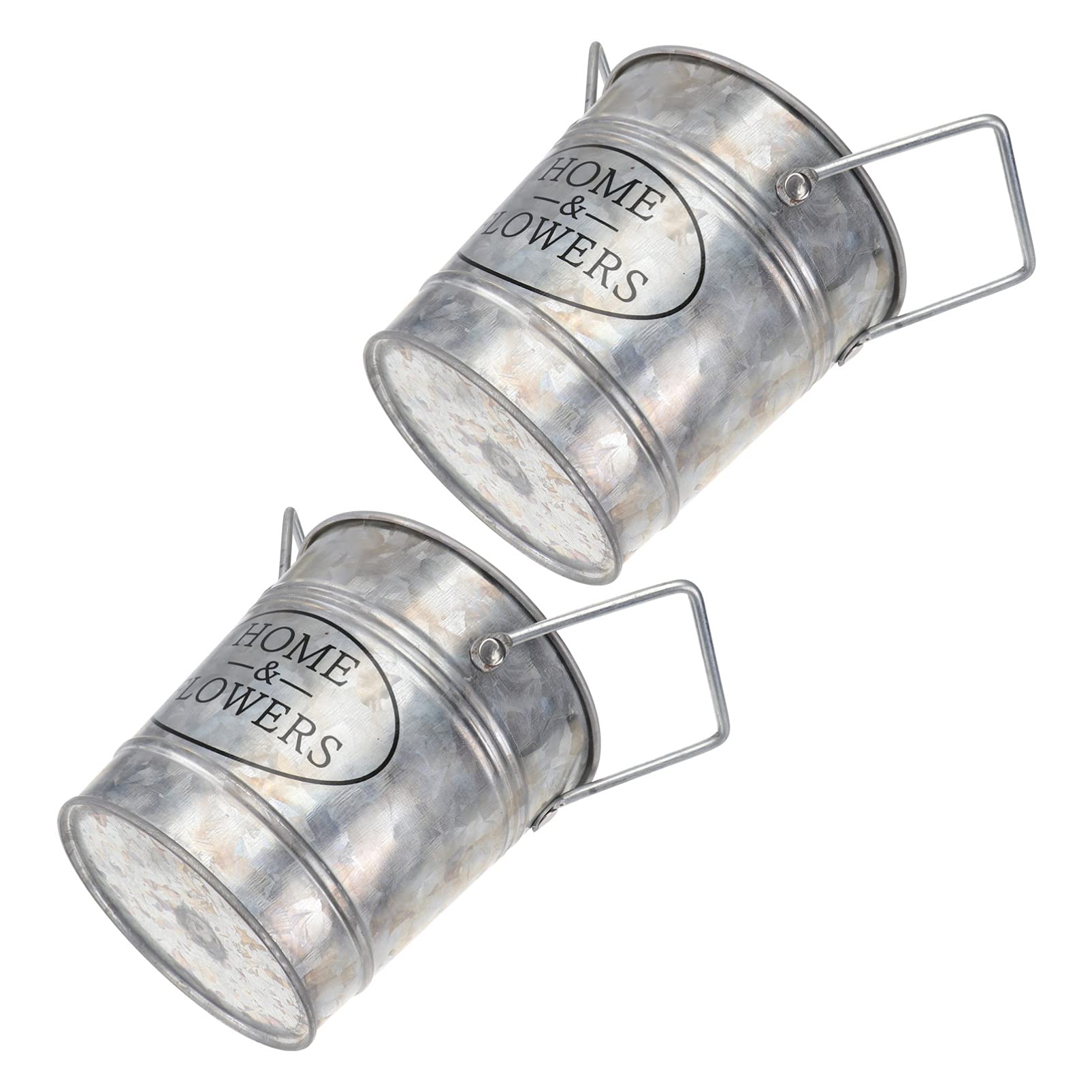 Happyyami 2-Pack Rustic Metal Flower Pots with Handles - Vintage French Style Galvanized Tin Planters, Iron Art Vases for Home & Garden Decor | Perfect for Indoor Herb Gardens, Porch Flowers, and Farmhouse Style Decorations