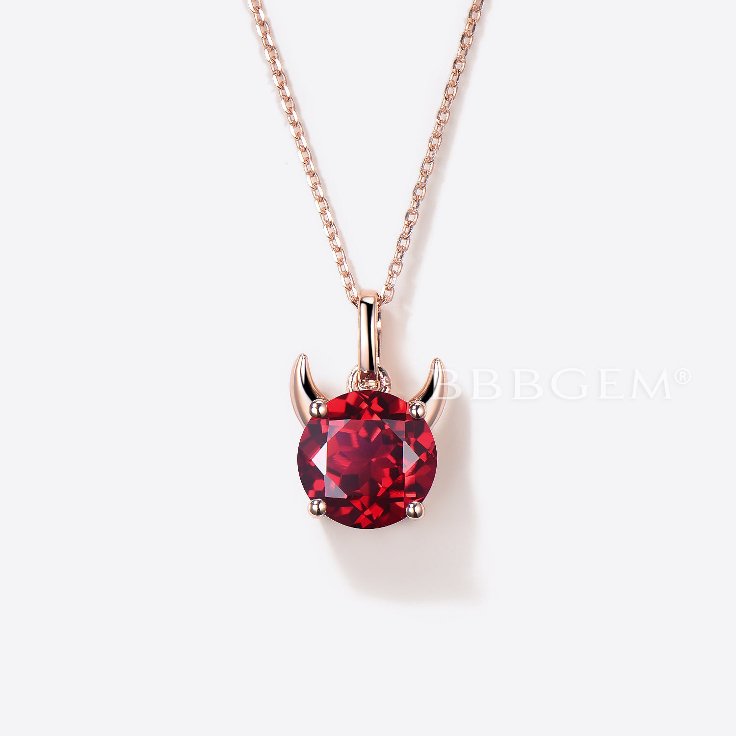 Round Cut Ruby Devil Solitaire Pendant Necklace in Rose Gold - Minimalist Elegance for Women | Perfect for Valentine's Day, Anniversary Gifts & Special Occasions