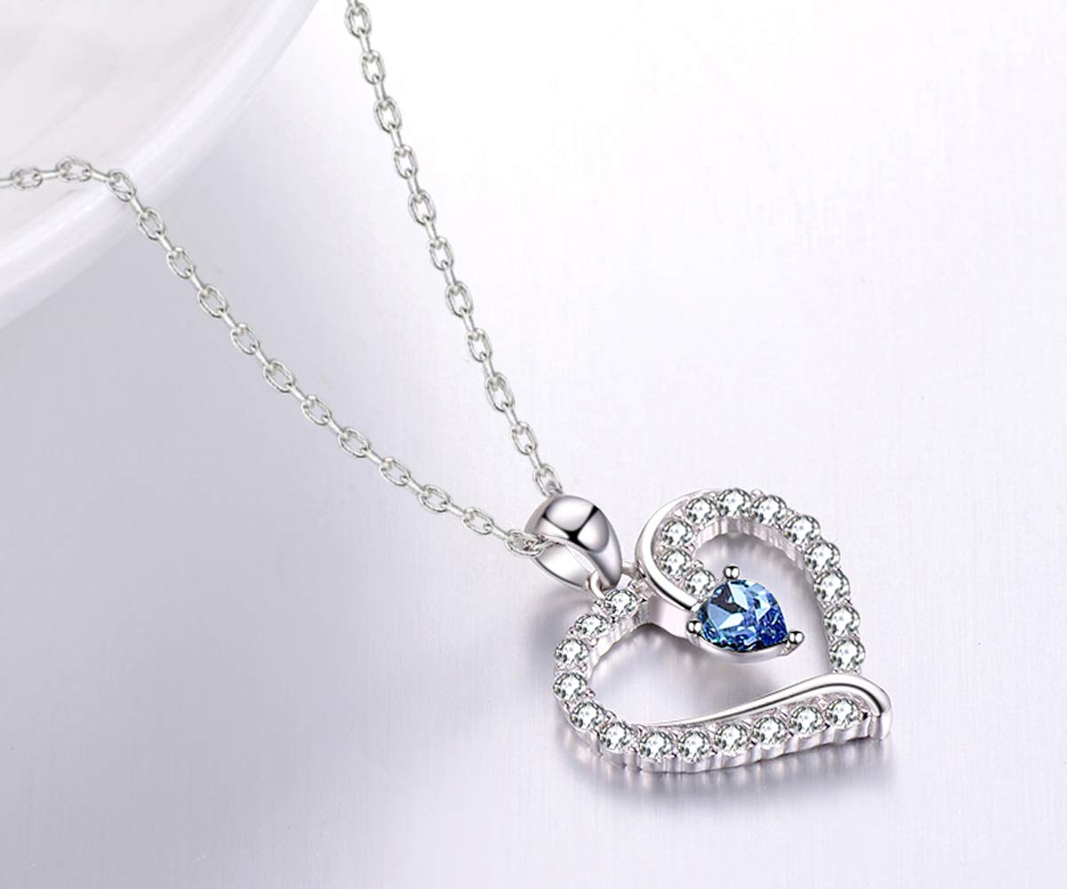 Blue Sapphire Necklace for Women - Sterling Silver Heart Pendant, September Birthstone Jewelry - Perfect Gift for Mom, Wife, Christmas & Birthday - Elegant Jewelry for Special Occasions & Everyday Wear