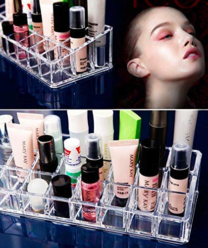 24-Slot Clear Acrylic Lipstick Organizer Stand | Flipco Cosmetic Display Holder for Lipsticks, Makeup Brushes & Small Bottles | Perfect for Vanity, Bathroom & Salon Organization