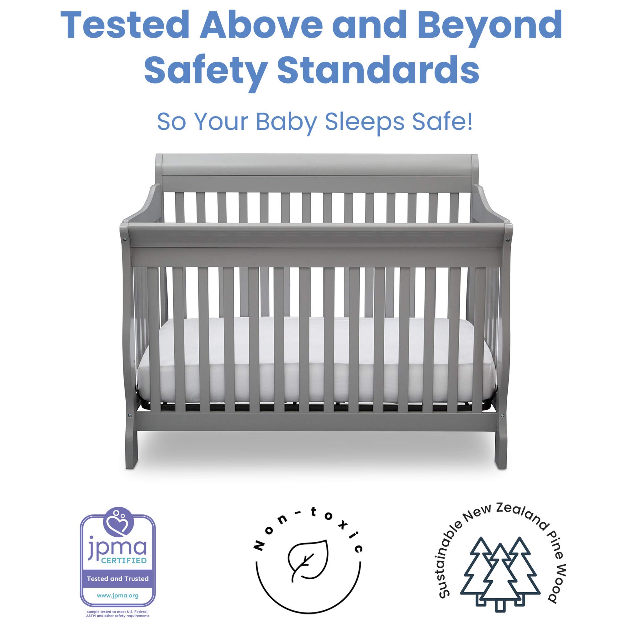Delta Children Canton 4-in-1 Convertible Crib with Serta Perfect Slumber Mattress - Grey Convertible Baby Crib to Toddler Bed with Dual-Sided Recycled Fiber Core Mattress | Nursery Furniture for Newborns & Toddlers | Safe Sleep Solution for Growing Babies