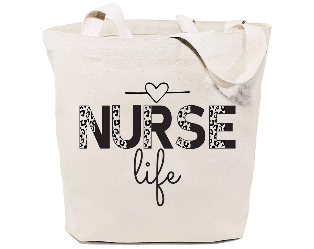 Nurse Life Canvas Tote Bag for Women - Aesthetic Leopard Print Reusable Grocery Shoulder Bag - Perfect Nurse Gift for Work, Shopping & Daily Use
