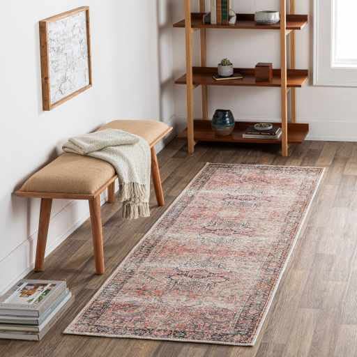 Hauteloom Dunshaughlin Machine Washable Area Rug - Farmhouse Style - Blue, Navy, Dusty Coral - 5'3