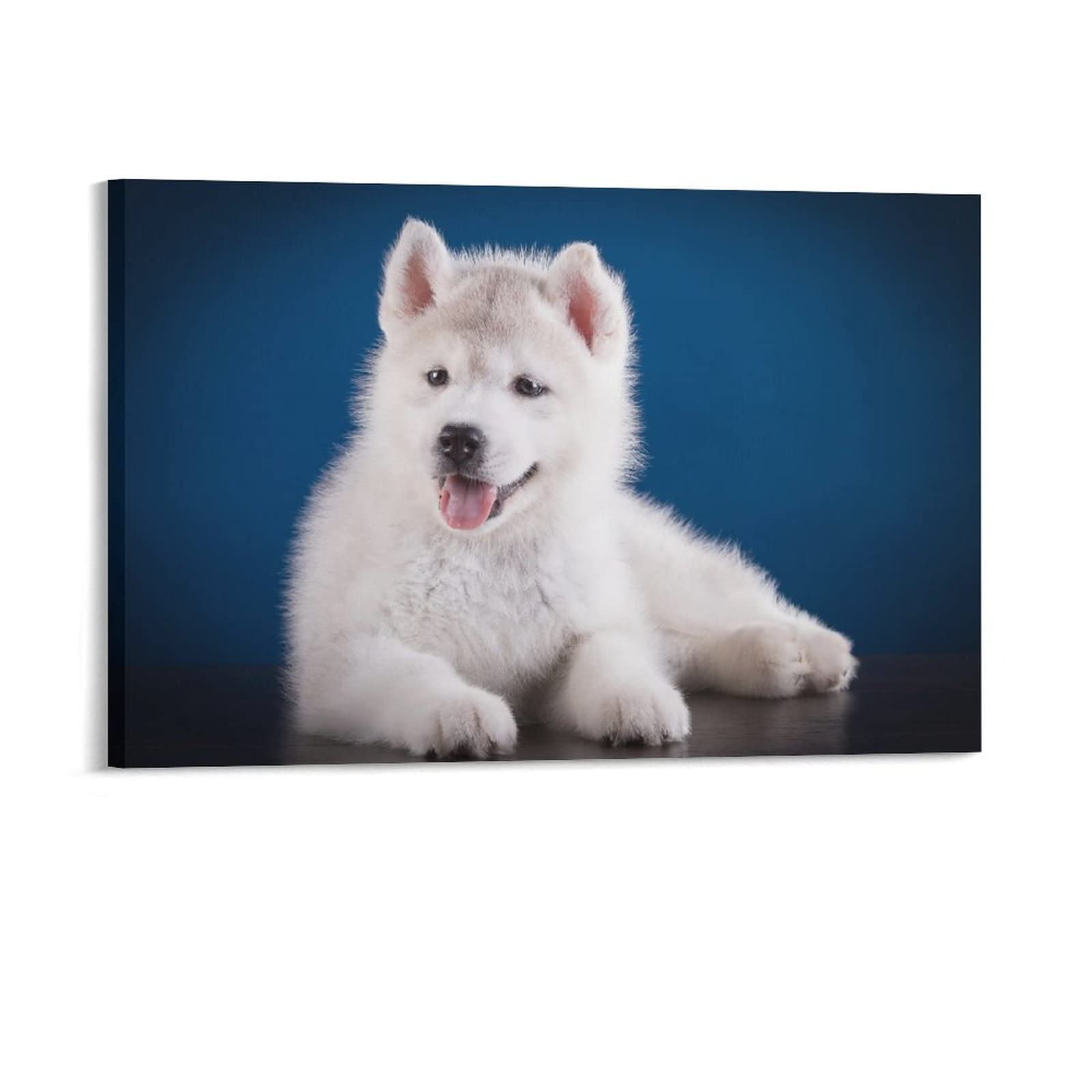 Cute White Siberian Husky Puppy Canvas Wall Art - 24x36 Inch (60x90cm) Dog Painting Poster for Living Room, Bedroom & Office Decor - Perfect Gift for Pet Lovers & Home Decoration