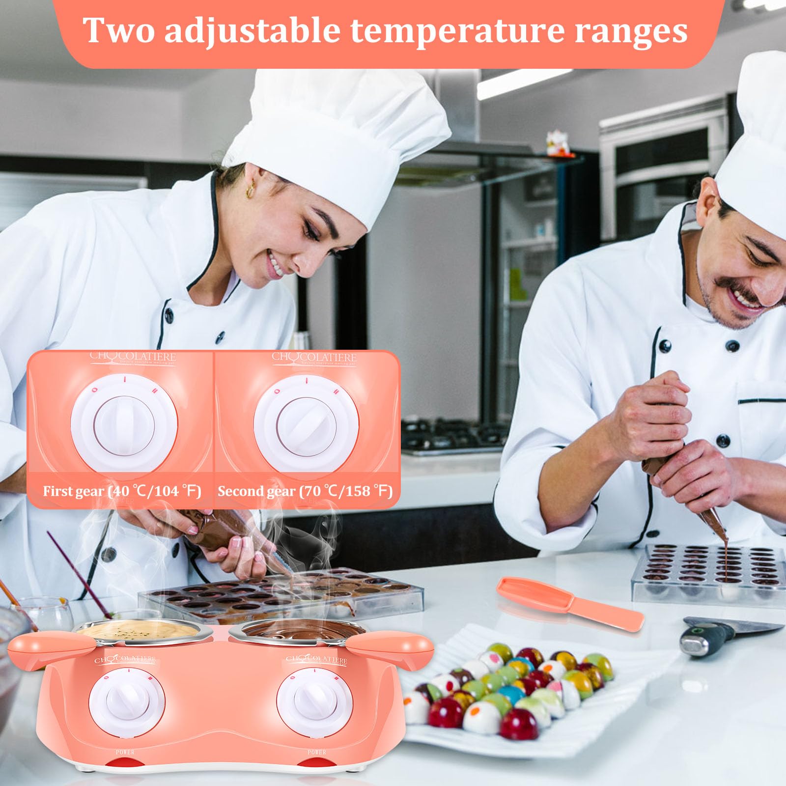 Pink Electric Chocolate Melting Pot with Double Warmer - Candy Maker & Fondue Set for Strawberries, Cheese, Butter (Perfect for Parties, Valentine's Day & Family Dessert Nights)
