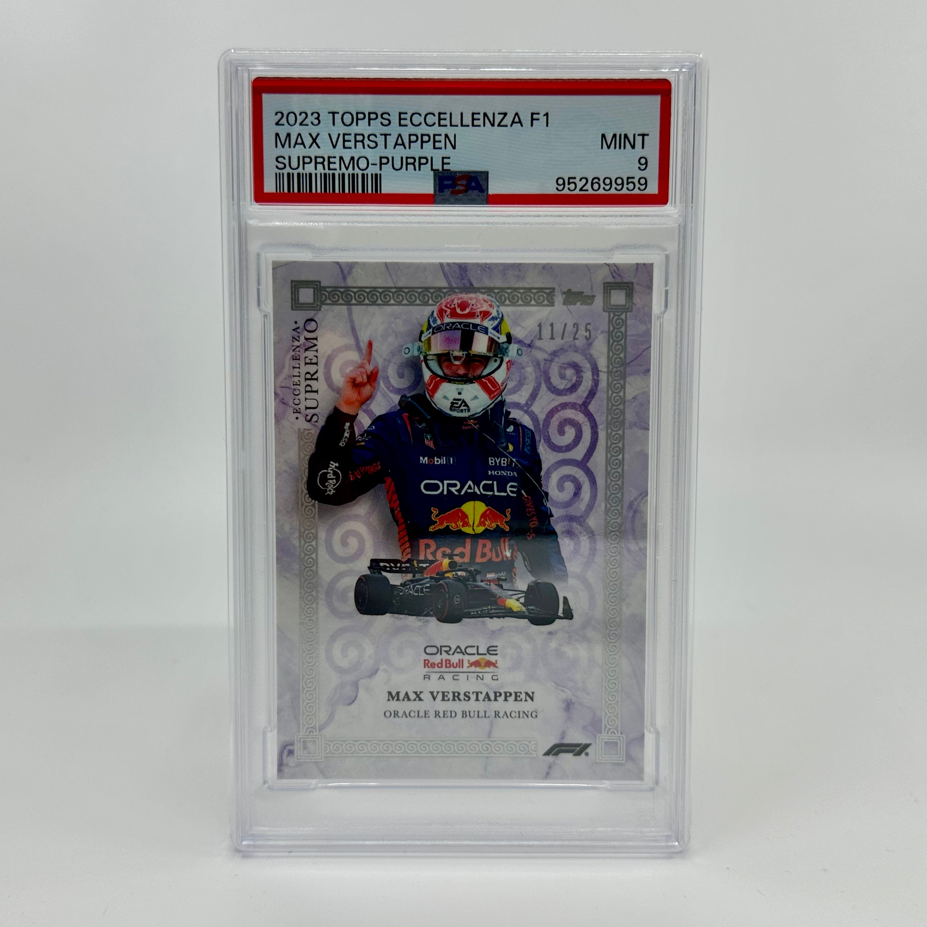 PSA 9 Graded 11/25 Max Verstappen Purple 2023 Eccellenza Supremo Racing Card - Perfect for F1 Collectors & Motorsport Memorabilia Displays