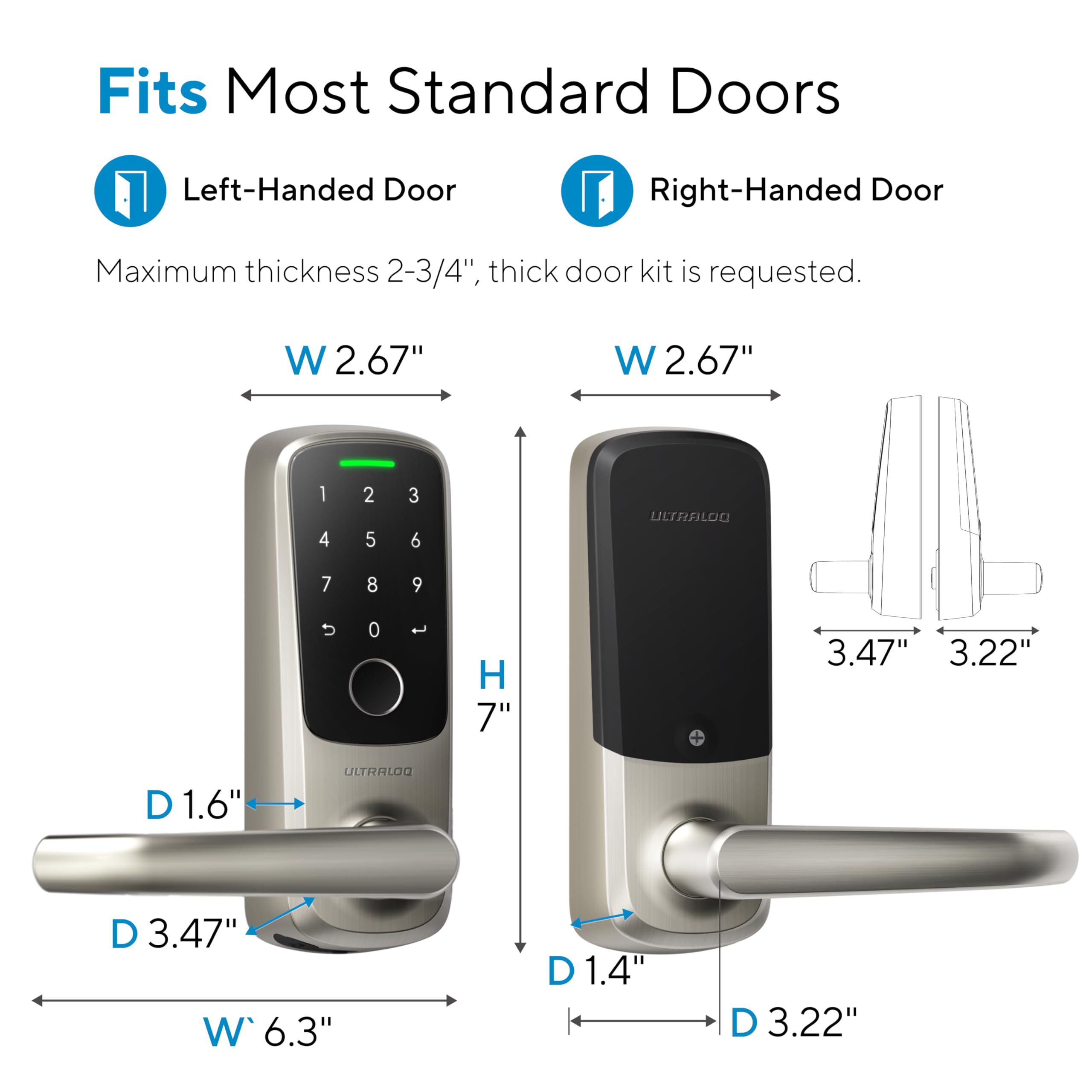 Ultraloq Latch 5 Smart Lock - WiFi Enabled Fingerprint Door Lock with Biometric Keyless Entry & Mobile App Control - Digital Keypad Handle Lock for Home Security - Perfect for Front Doors & Smart Home Integration - Remote Access & Secure Entry for Modern Homes