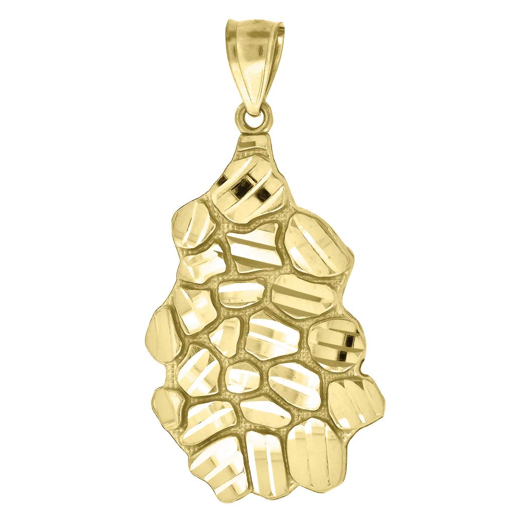 10K Yellow Gold Nugget Textured Charm Pendant Necklace for Men & Women - 39.8x20.10mm Wide - Perfect Jewelry Gift for Birthday, Anniversary & Special Occasions - Ideal for Casual Wear, Date Nights & Gifting