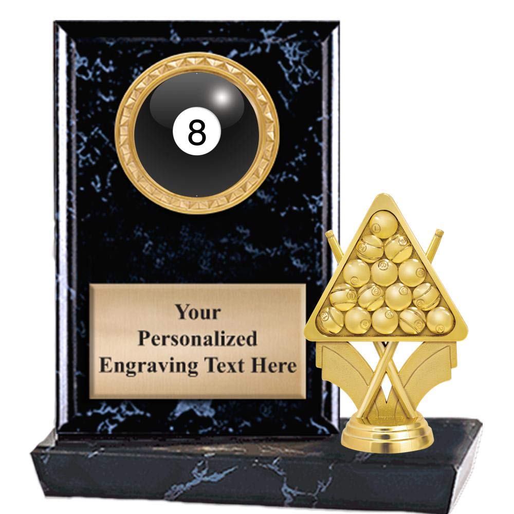 Custom Engraved 6x6 Inch Billiards Plaque Award - Personalized 8 Ball Trophy for Pool Tournaments, Sports Achievements & Man Cave Decor