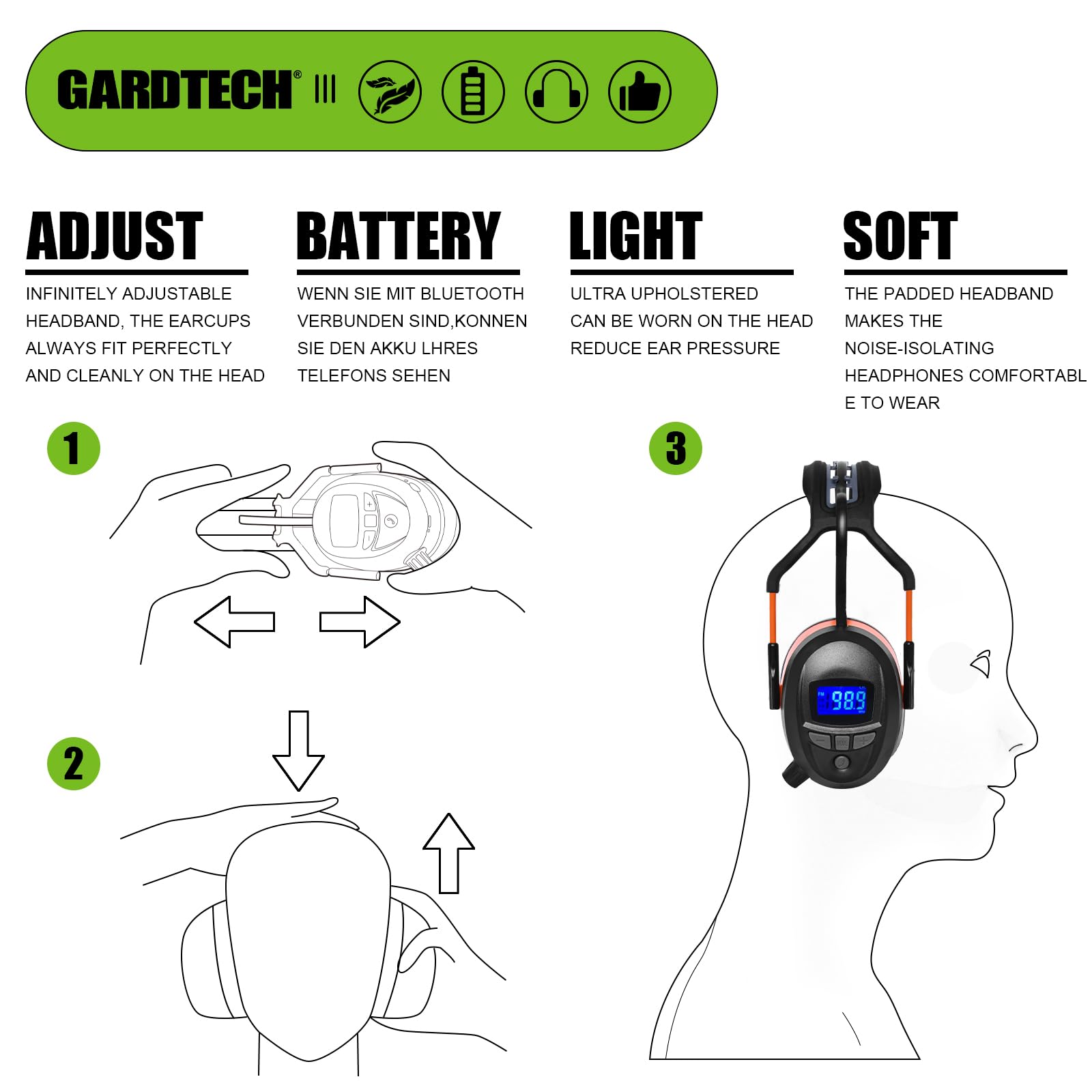 Gardtech Bluetooth Hearing Protection Earmuffs with FM Radio, NRR 29dB Noise Reduction - Perfect for Shooting Ranges, Construction Sites & Loud Work Environments