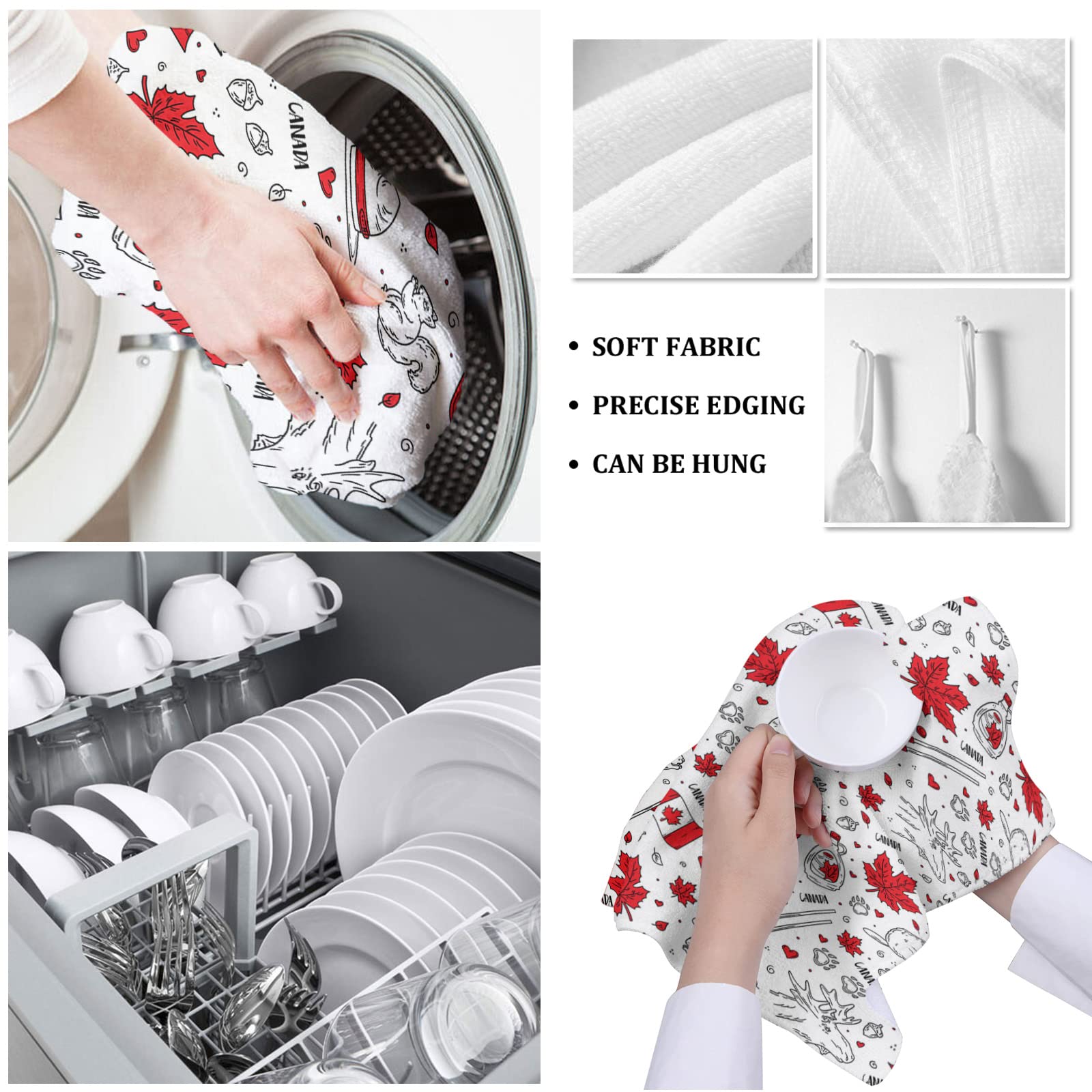 Marple Beaver Flag Kitchen Towels - Super Absorbent Microfiber Dish Cloths for Kitchen, Hand, Tea & Bath - Canada Red White Flag Quick-Dry Cleaning Towels (1-PC, 18x28) - Perfect for Dish Drying, Counter Cleaning & Canadian-Themed Home Decor