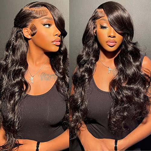 13x4 Glueless Body Wave Lace Front Wig - 30 Inch HD Transparent Brazilian Virgin Human Hair - 180% Density Pre Plucked Hairline with Baby Hair | Natural Look for Black Women | Perfect for Daily Wear, Parties & Special Occasions