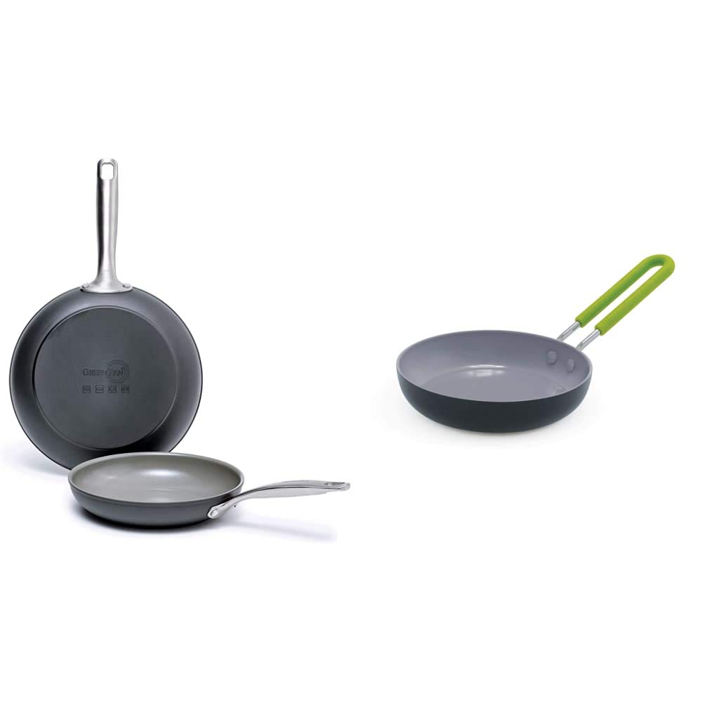 GreenPan Ceramic Nonstick Frying Pan Set - 8-Inch Skillet & 5-Inch Egg Pan, PFOA-Free Healthy Cookware, Gray & Black - Perfect for Omelets, Pancakes & Small Batch Cooking