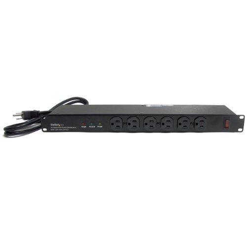 StarTech.com 19-Inch 1U Rackmount 16 Outlet PDU Power Distribution Unit - 125V 15A (12A UL) RKPW161915 - Black Portable Power Strip for Server Rack, Home Theater & Office Electronics