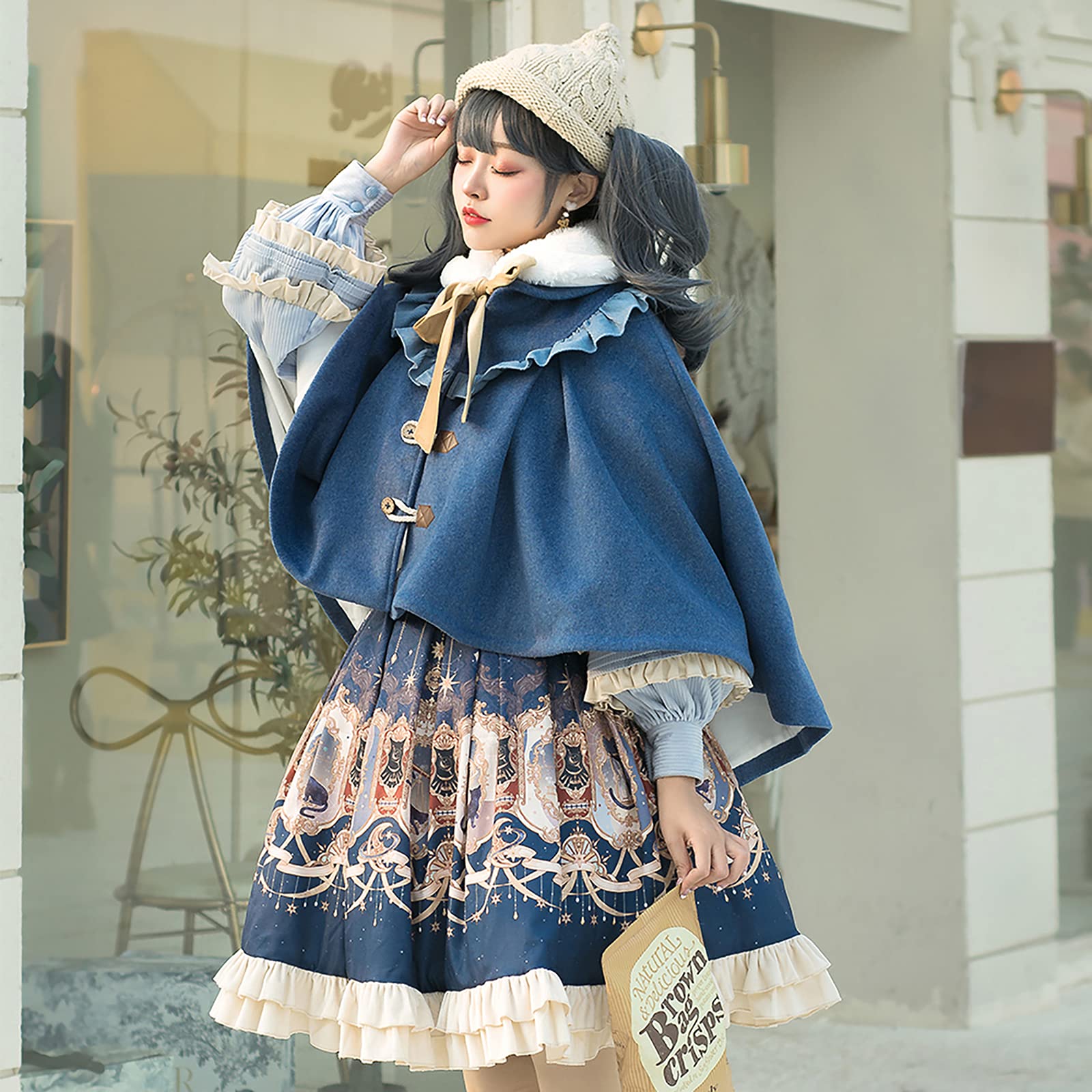 Sweet Lolita Dress Plus Size 2-Piece Set - Victorian Style Kawaii Blue Cape & Skirt for Women | Christmas Party, Cosplay, Tea Party Outfit