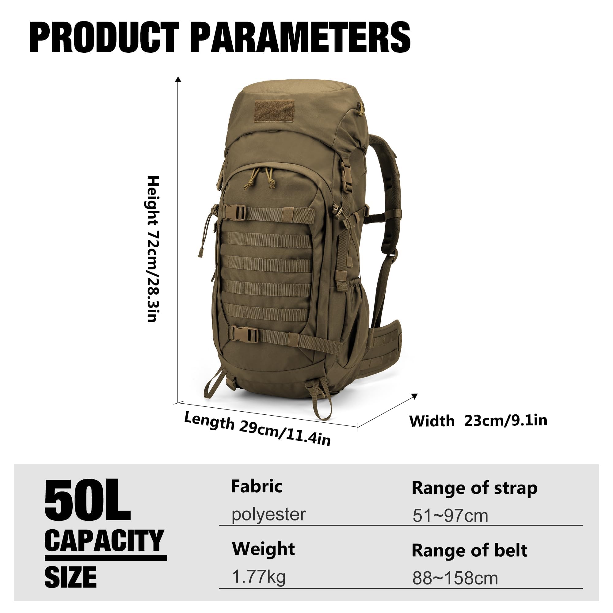 Mardingtop 50L Hiking Backpack with Rain Cover for Camping & Travel