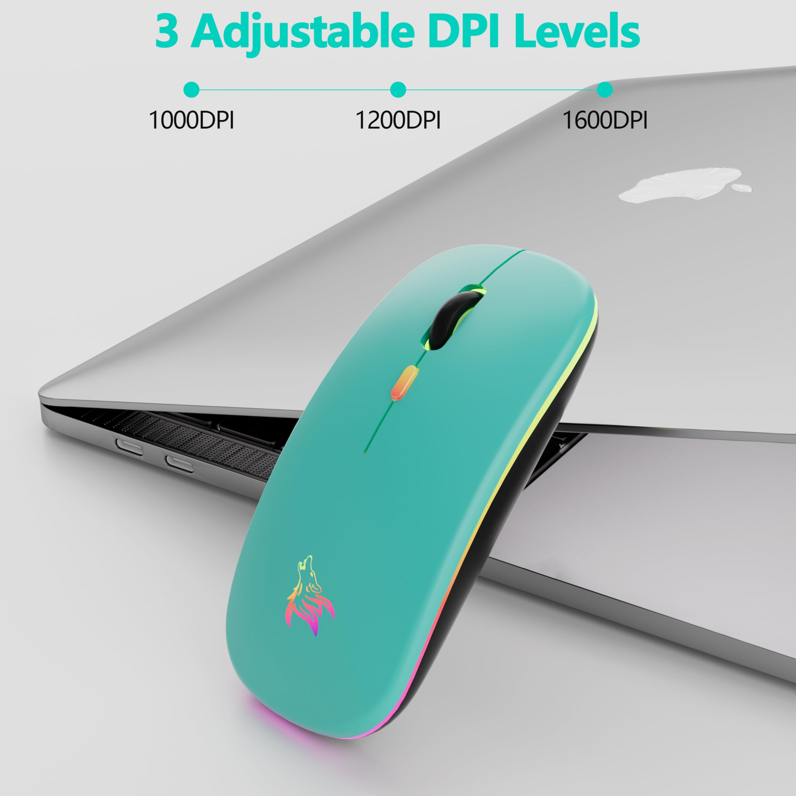 Wireless Rechargeable TQQ Mouse - 7 Color RGB Backlit Gaming Mouse with 2.4GHz USB Mini Receiver, Compatible with Laptop, PC, Computer, Chromebook, Notebook & iPad - Perfect for Gaming, Office Work & Home Use