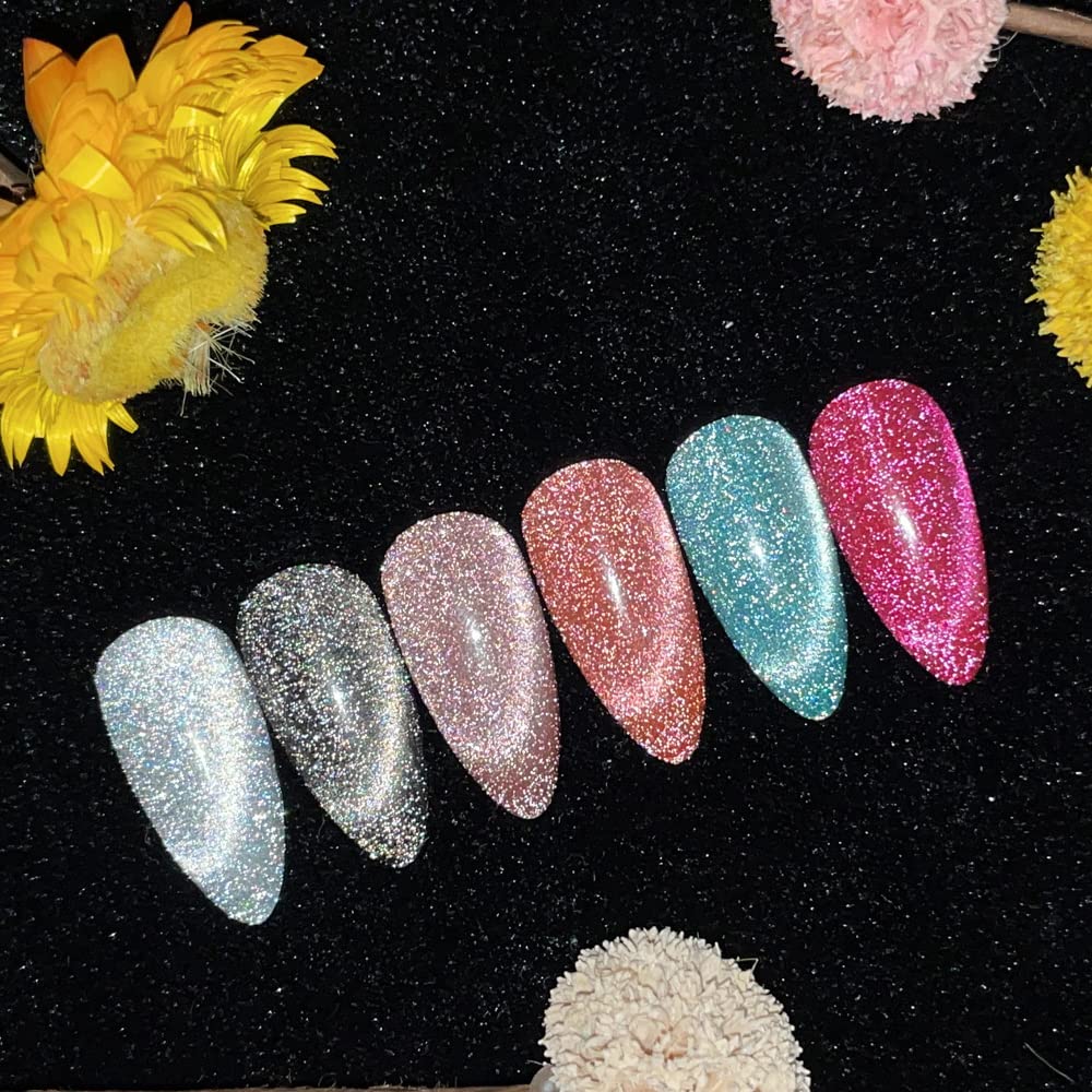 Reflective Glitter Cat Eye Gel Nail Polish Set - Sparkling Diamond Magnetic UV Gel Polish with Shiny Finish, Soak Off Nail Art Kit for Salon & Home Manicures | Perfect for Parties, Weddings & Special Occasions