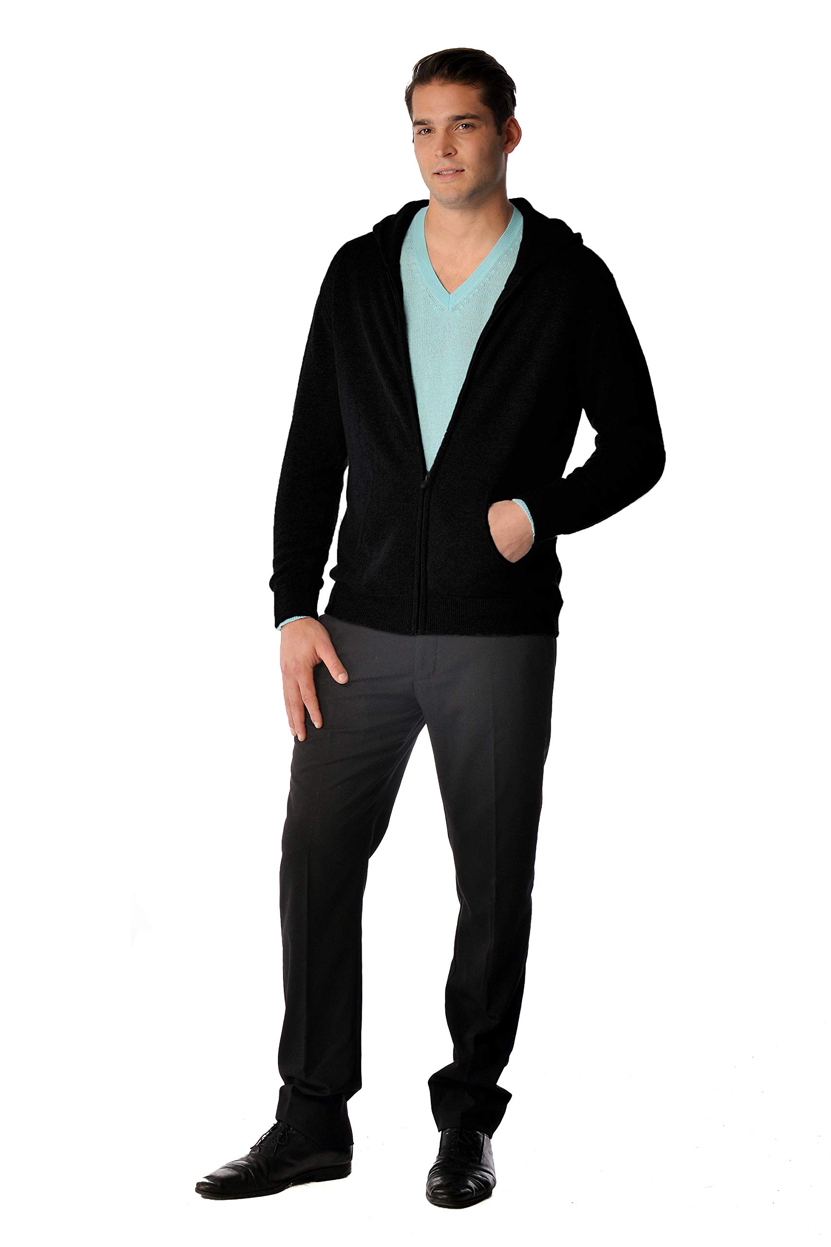 100% Pure Cashmere Men's Zip Up Hoodie Sweater - Soft Long Sleeve Full Zip Jacket with Front Pockets | Winter Warm Luxury Pullover for Casual Wear & Outdoor Activities