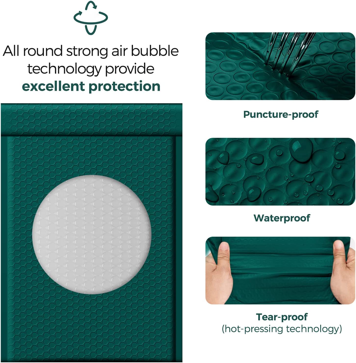 10.5x16 Inch Bubble Mailer Padded Envelope - Waterproof & Tear-Resistant Shipping Bags for Ecommerce, Small Business & Online Sellers (Forest Green) - Perfect for Shipping Jewelry, Books, Cosmetics & Small Items