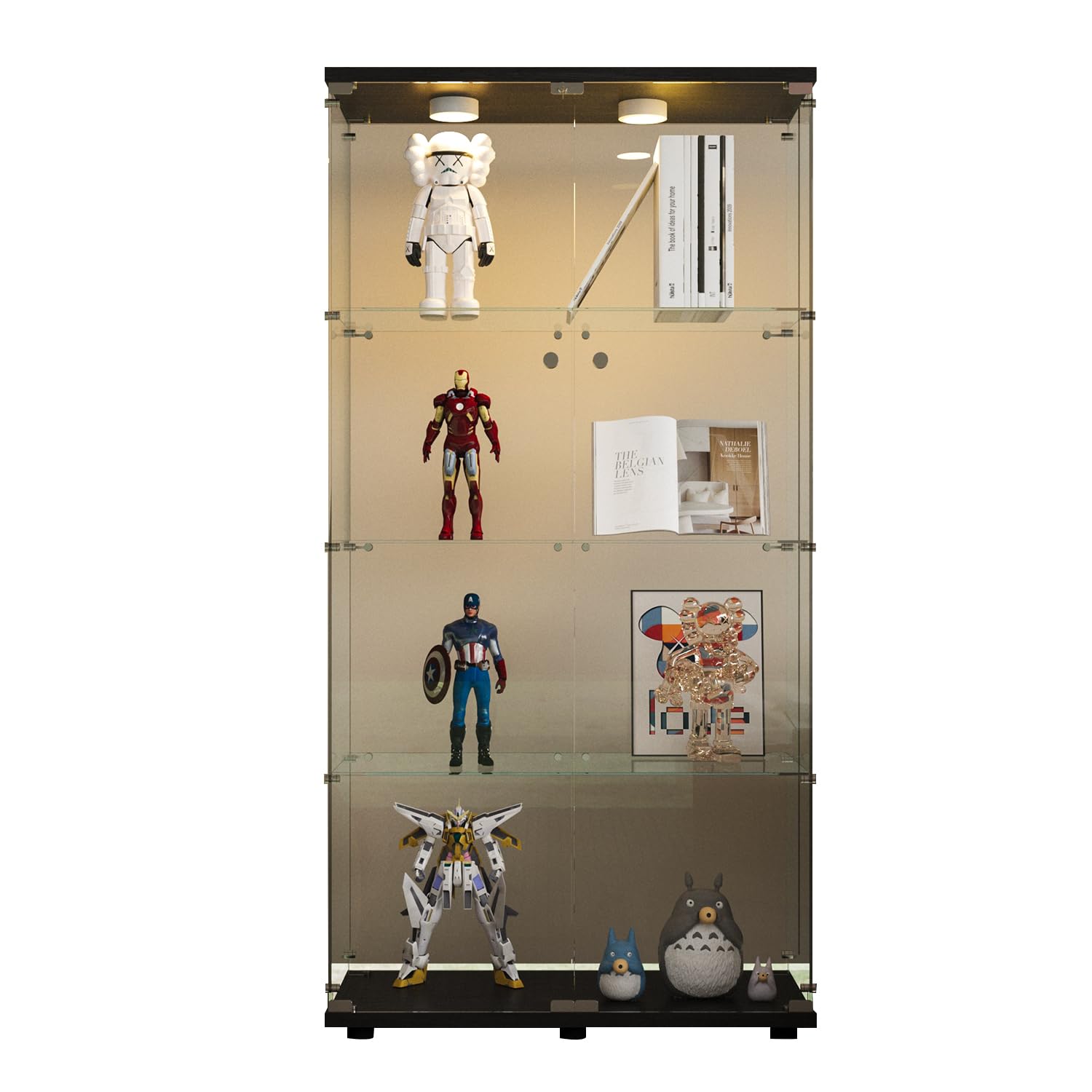 Glass Display Cabinet with LED Lights & Lock - Clear Curio Cabinet for Collectibles, Action Figures & Anime - 4 Shelf Double Door (Black) - Perfect for Home, Office & Retail Store Displays