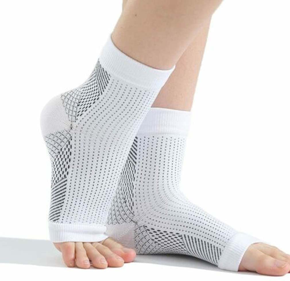 GINGER TECH 2 Pairs Compression Socks for Men & Women - Arch Support & Pain Relief Socks for Neuropathy, Plantar Fasciitis - Breathable Foot Sleeves for Running, Hiking, Travel - Size 5-9 (L/XL)