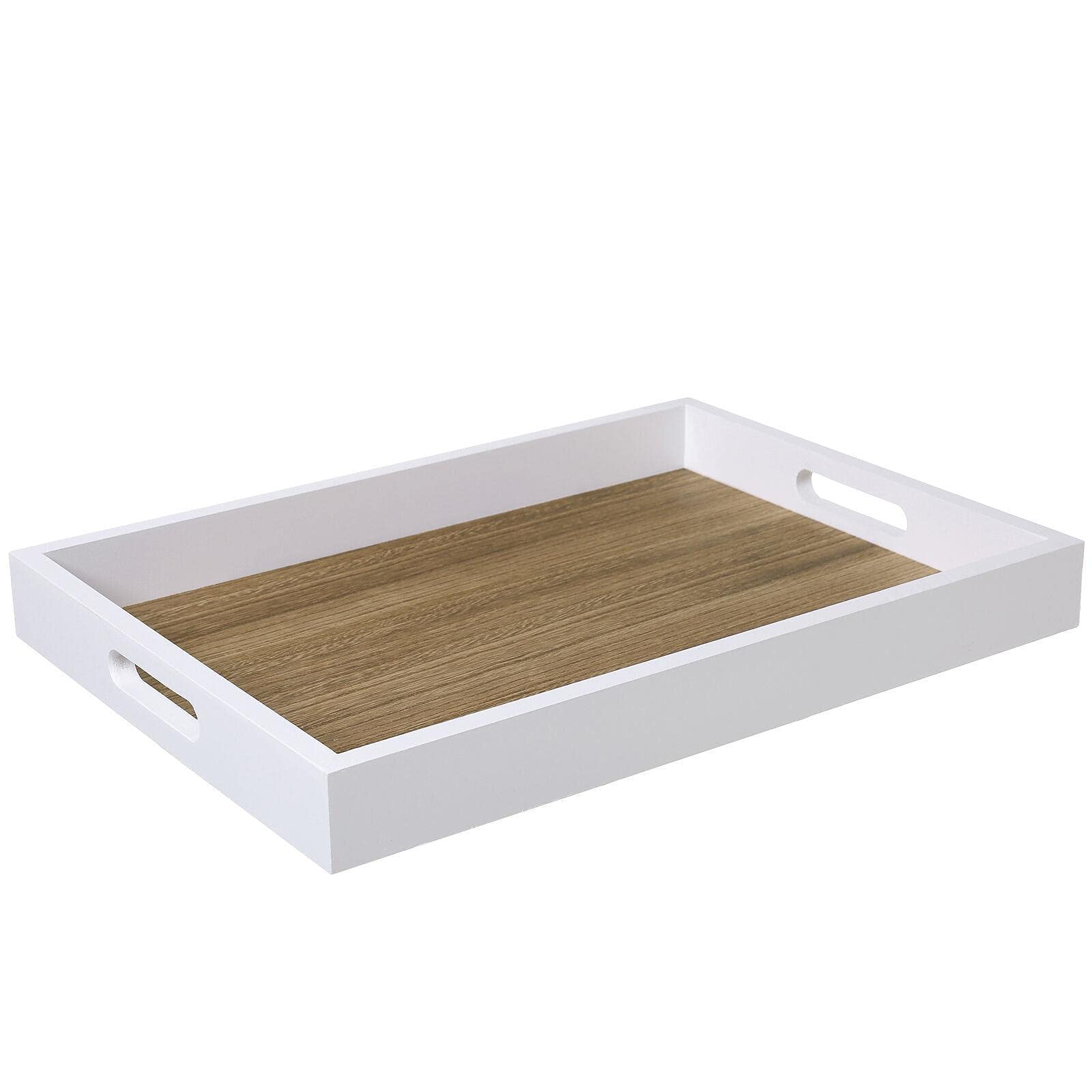 16 x 11 Inch White Wooden Breakfast Tray with Handles - Foldable Laptop Stand, Bed Tray & Coffee Table Serving Tray for Home, Office & Dorm Use - Perfect for Breakfast in Bed, Working Remotely & Entertaining Guests