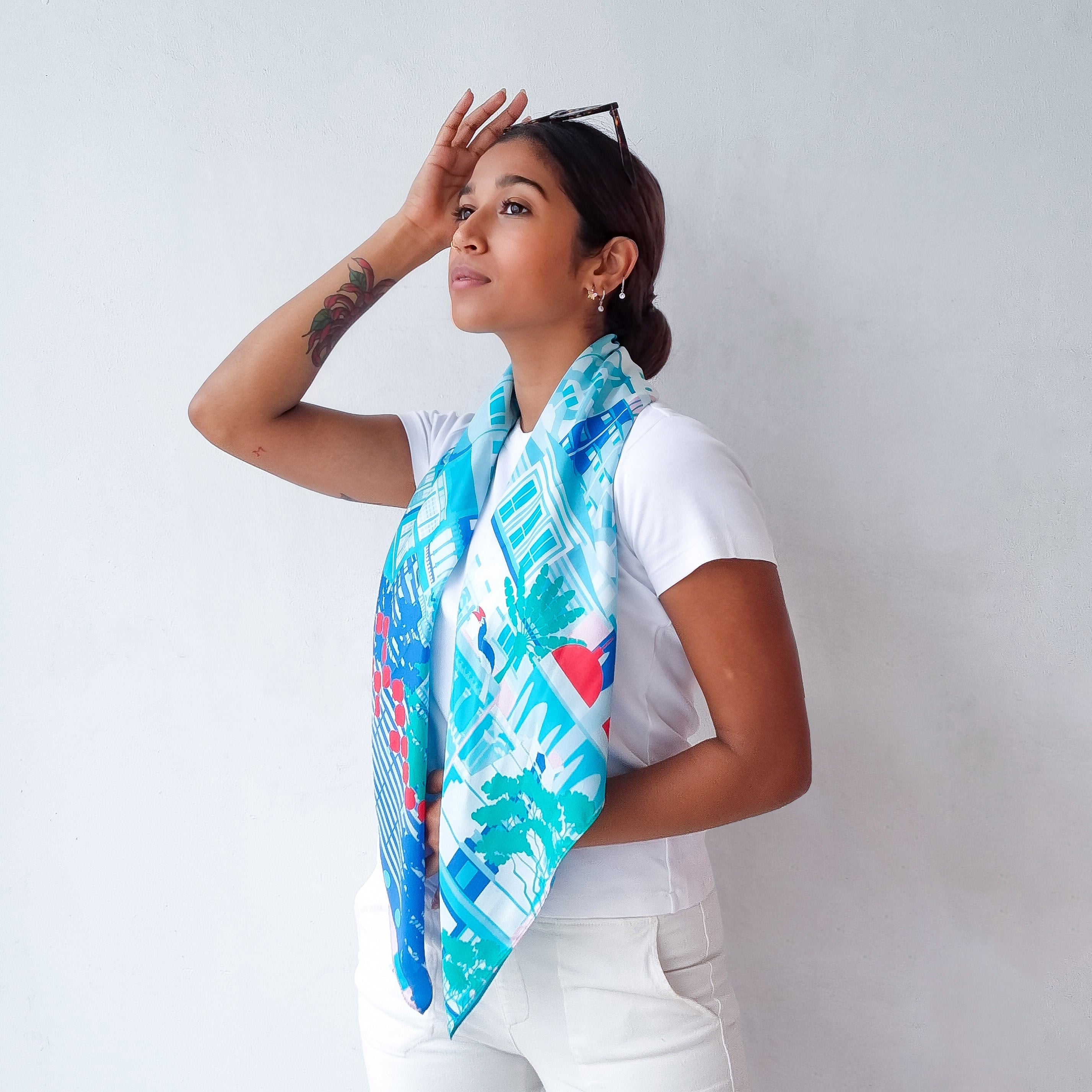 Elegant A City in a Garden Silk Scarf - Luxury Fashion Accessory for Women, Perfect for Office, Party & Travel