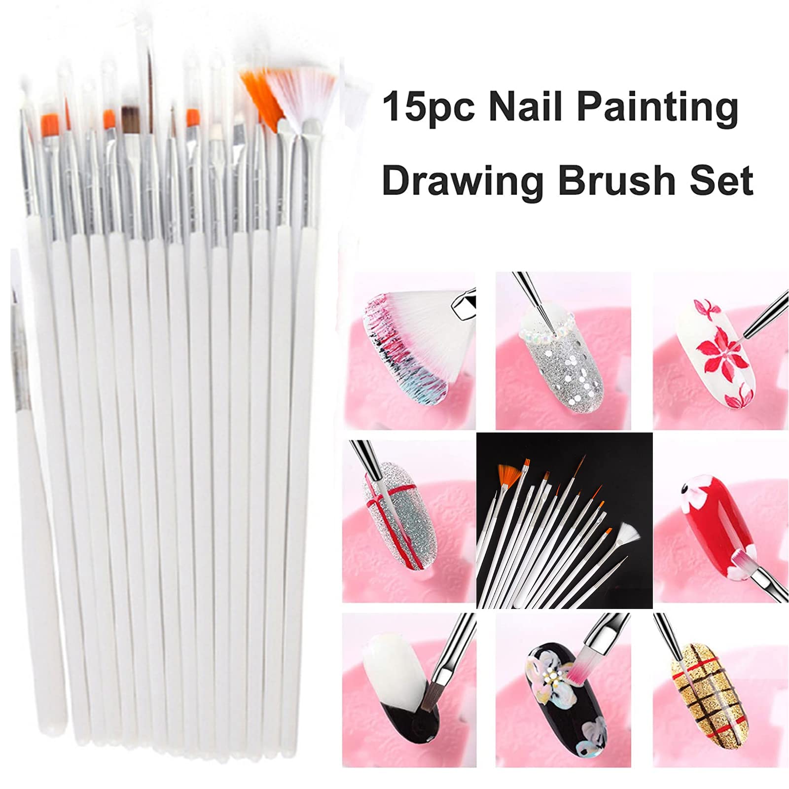 Professional Nail Art Brush Pen Kit - AB Rhinestone UV Gel Building, Drawing, Lining Brushes Set with Dotting Pens & Manicure Tape - Perfect for DIY Nail Designs at Home or Salon (Women & Girls)