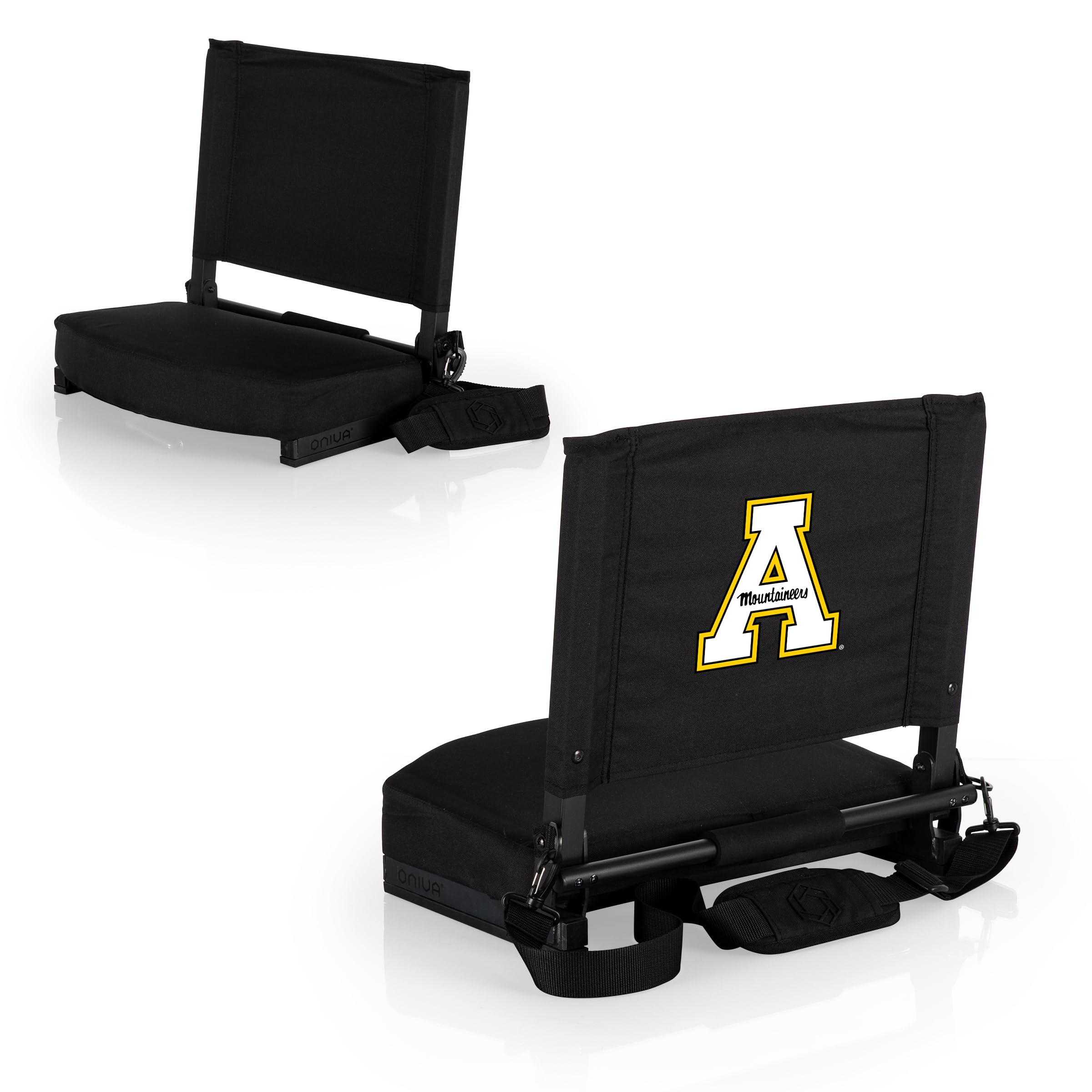 PICNIC TIME NCAA Appalachian State Mountaineers Gridiron Stadium Seat - Lightweight & Portable Folding Chair for Bleachers, Benches, Tailgating & Outdoor Events (Black)