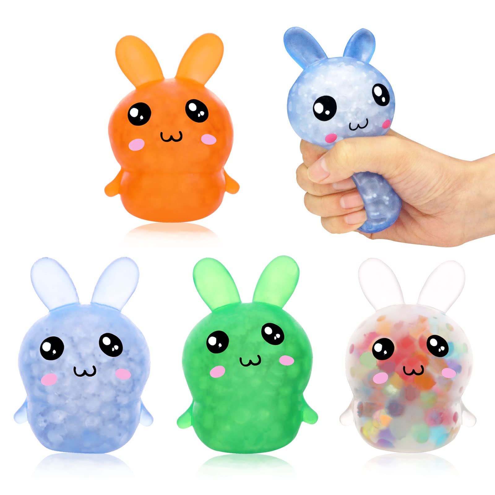 4 Pack Easter Bunny Stress Balls - Squishy Fidget Toys for Kids & Adults - Party Favors, Easter Basket Stuffers, Classroom Prizes - Perfect for Stress Relief, Sensory Play and Easter Celebrations