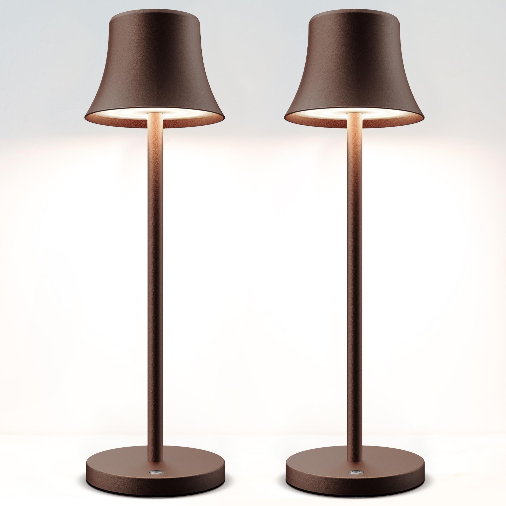 Rechargeable Cordless LED Table Lamp - Waterproof Portable Desk Light with Stepless Brightness & 3 Color Modes, Metal Base for Home Office Party Patio Restaurant (Rust - 2 Pack) | Perfect for Bedside Reading, Outdoor Dining & Mood Lighting