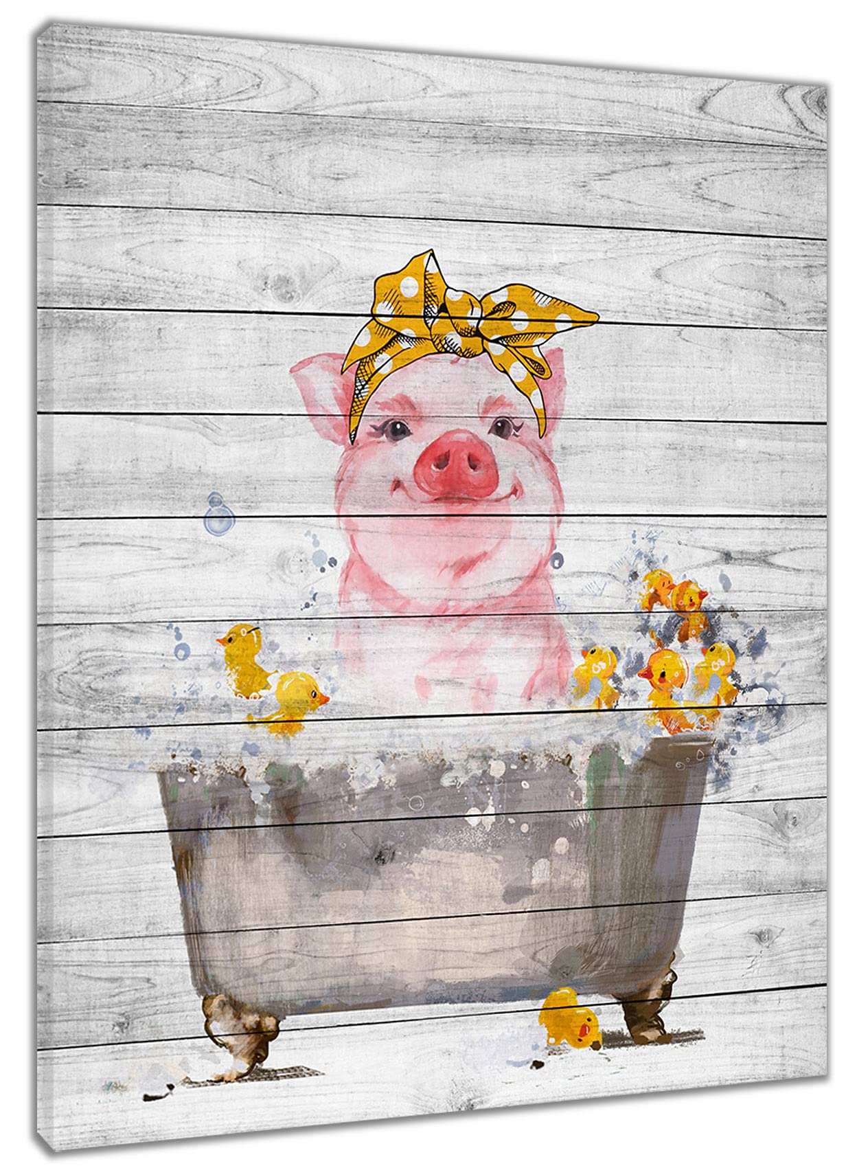 Funny Pink Pig in Retro Bathtub Wall Art - Rustic Farm Animal Decor for Bathroom, Living Room & Home - 16x20 Inch Ready-to-Hang Canvas Painting - Perfect for Farmhouse, Vintage & Modern Interior Design Styles