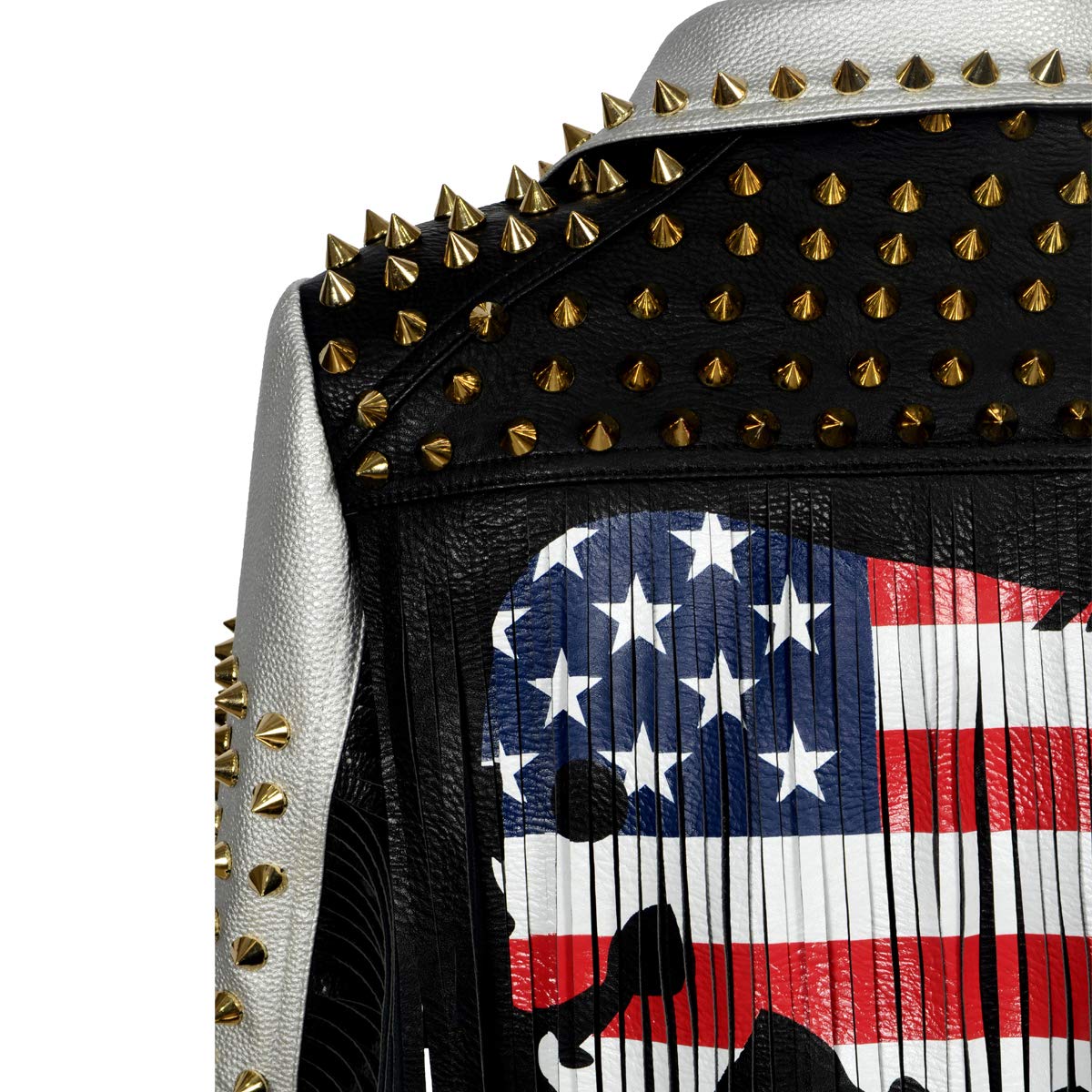 Women's Classic Tassel Print Large Motorcycle Jacket with Personalized Rivet Punk Style - Perfect for Biker Fashion, Rock Concerts & Edgy Streetwear
