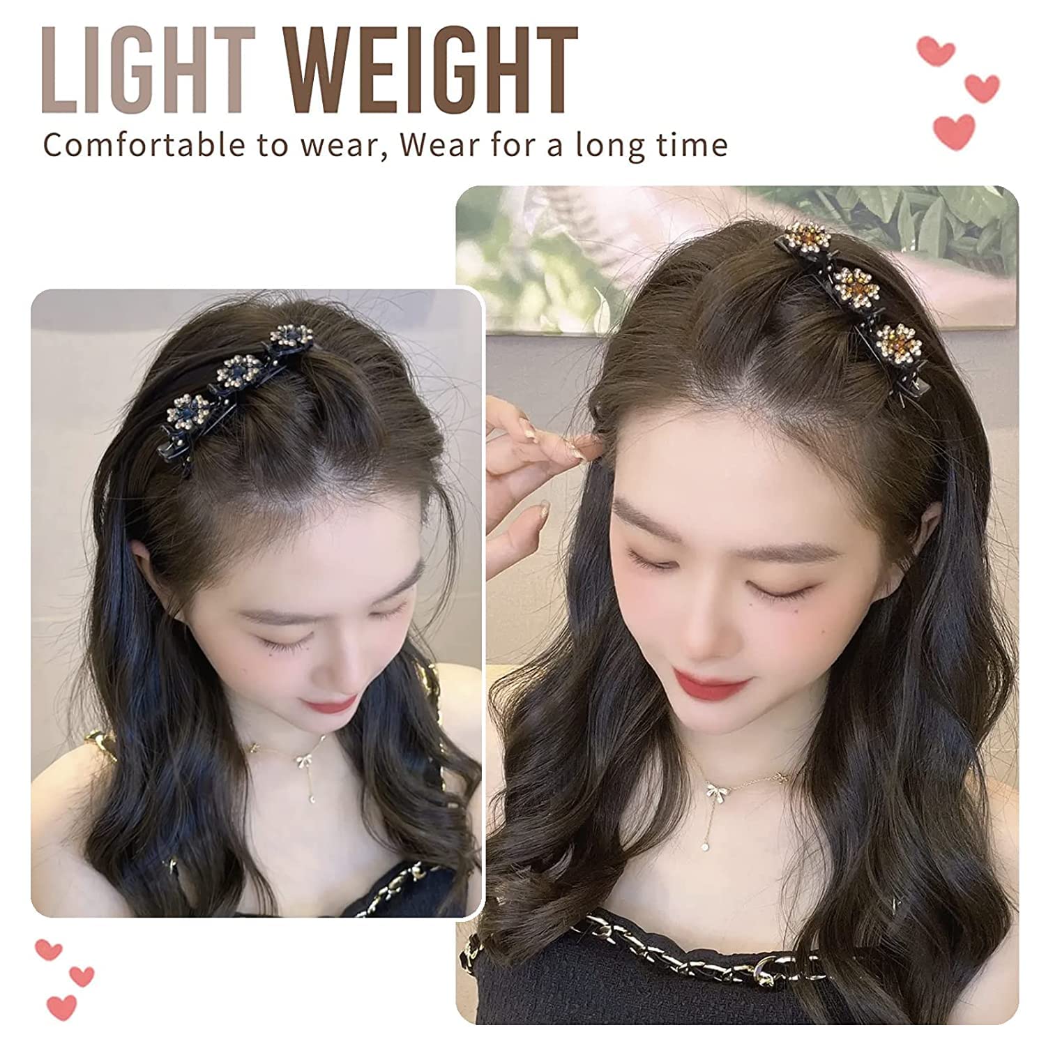 4pcs Sparkling Crystal Rhinestone Braided Hair Clips for Women - Elegant Triple Hair Clips with 3 Small Sectioning Clips - Perfect for Weddings, Parties and Everyday Styling