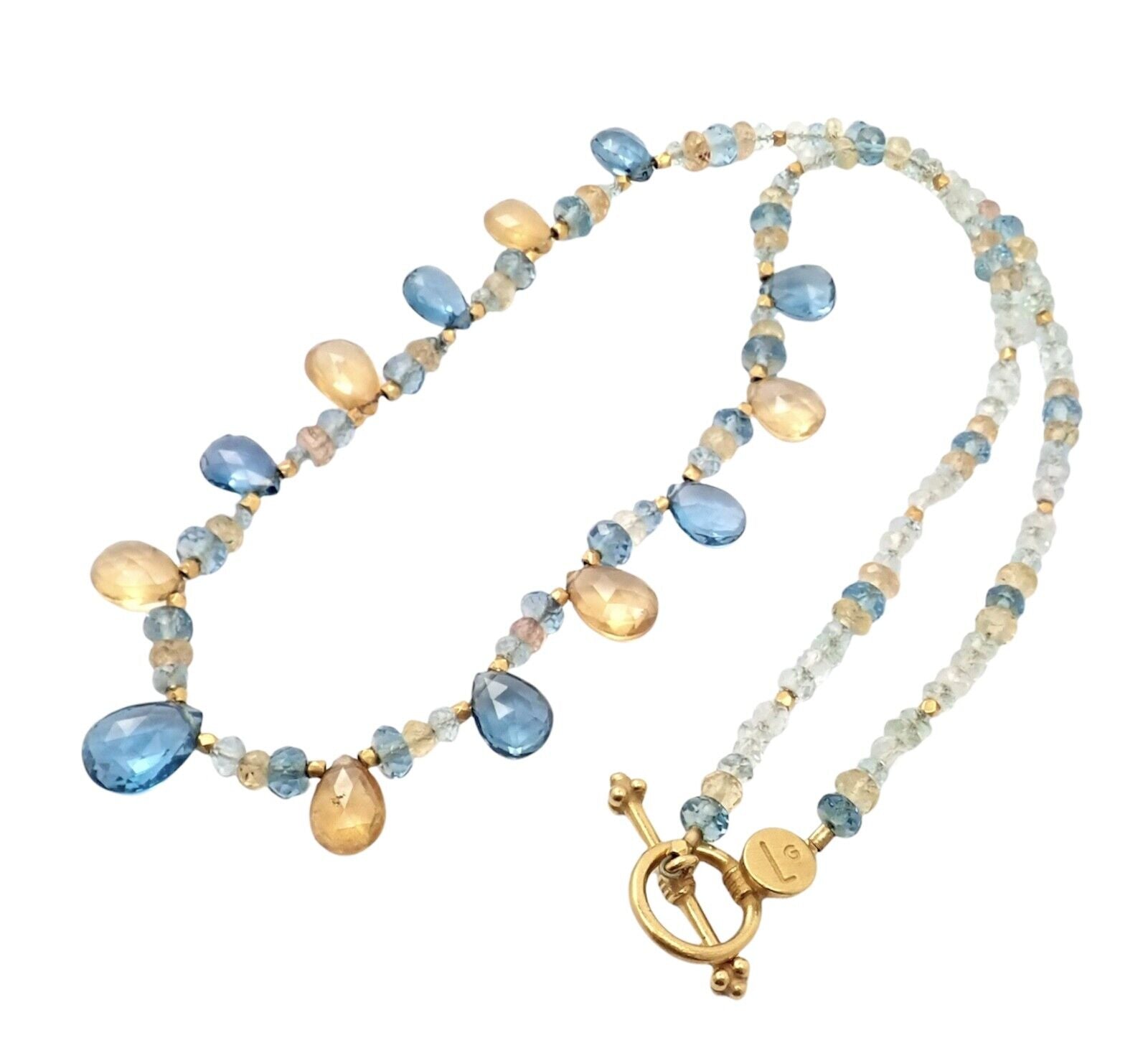22K Yellow Gold Citrine and Blue Topaz Necklace for Women - Elegant Gemstone Jewelry for Parties, Weddings & Special Occasions