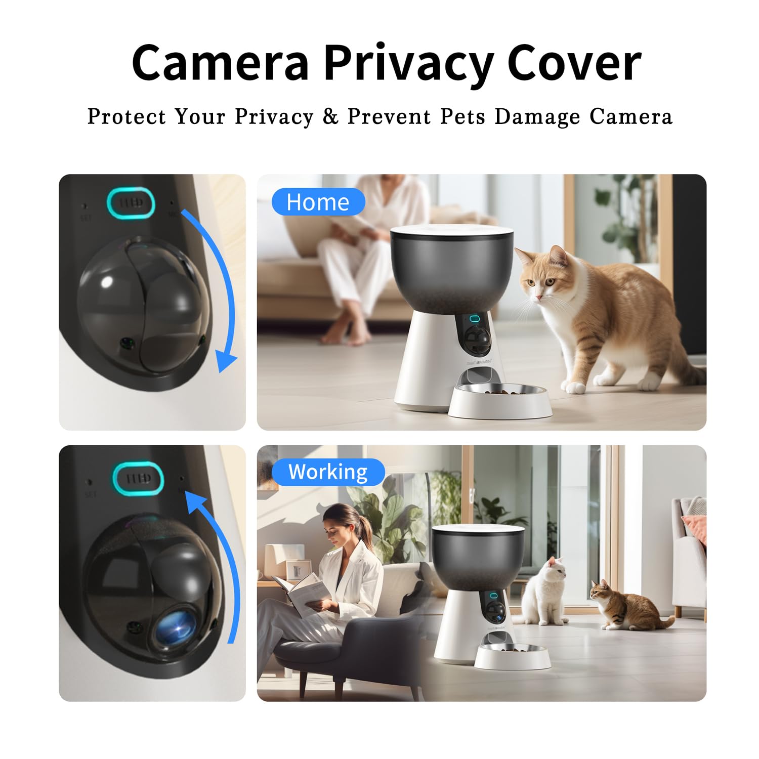 ONATISMAGIN 4L Smart Automatic Cat Feeder with Camera - 1080P HD Video, Night Vision & Two-Way Audio - App Controlled Pet Food Dispenser with Stainless Steel Bowl - Perfect for Cats & Dogs - Ideal for Travel, Work, or Busy Pet Owners