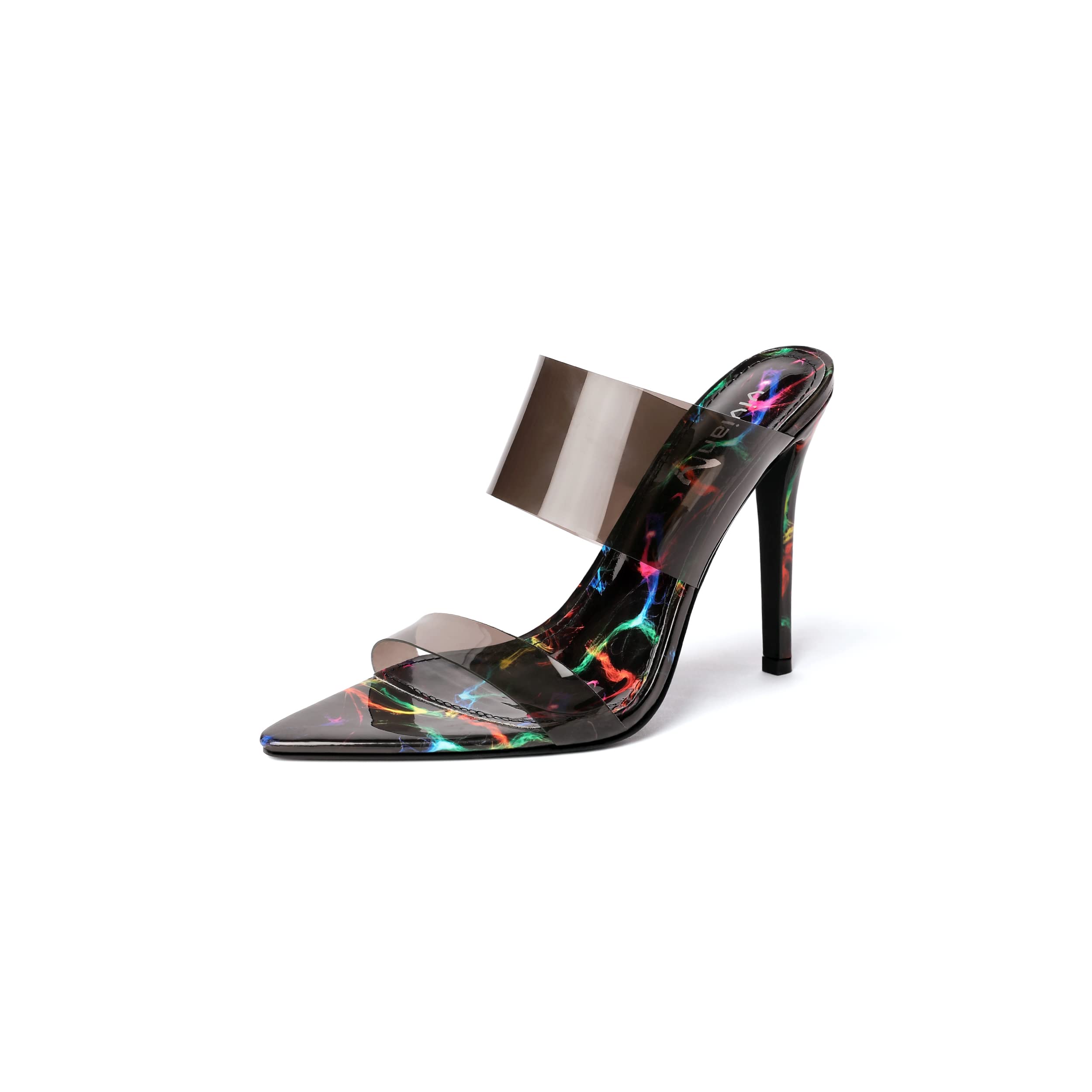 Vivianly Women's Clear Pointed Toe Heel Sandals - Transparent Strap Stiletto High Heels Slip On Mules for Party, Wedding & Evening Wear