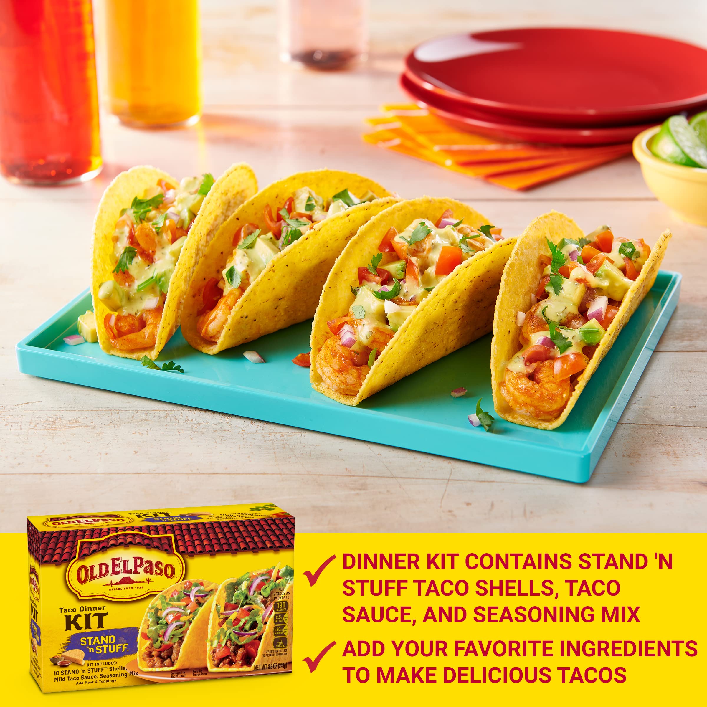 Old El Paso Stand 'N Stuff Taco Dinner Kit - 8.8 oz (Pack of 1) | Easy Mexican Meal Kit with Hard Taco Shells, Seasoning & Sauce | Perfect for Family Taco Night, Parties & Quick Dinners