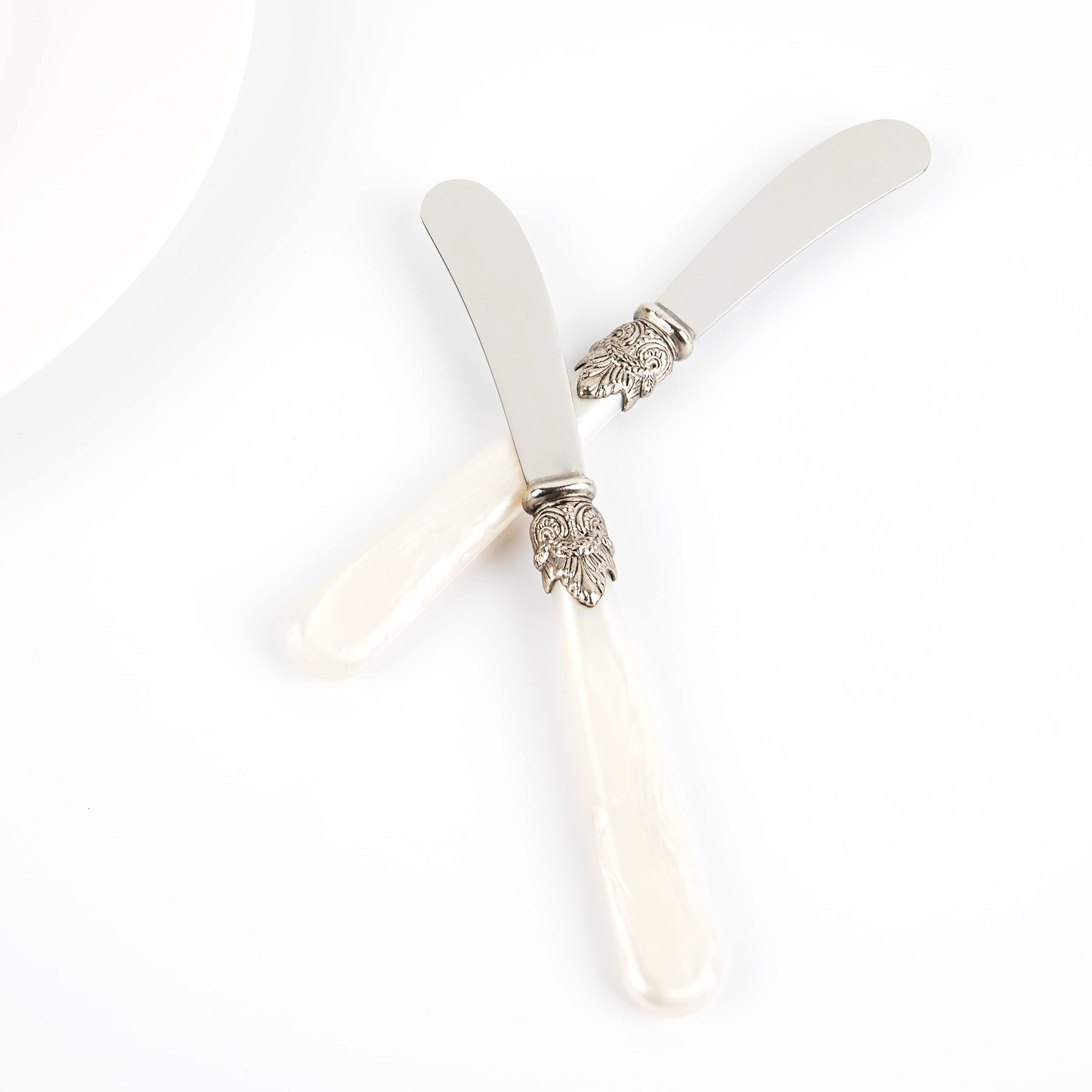 REVERIE 4-Piece Stainless Steel Butter Knife Set - Cheese Spreader & Bread Knife with White Handle - Perfect for Kitchen, Dinner Parties & Gift Giving
